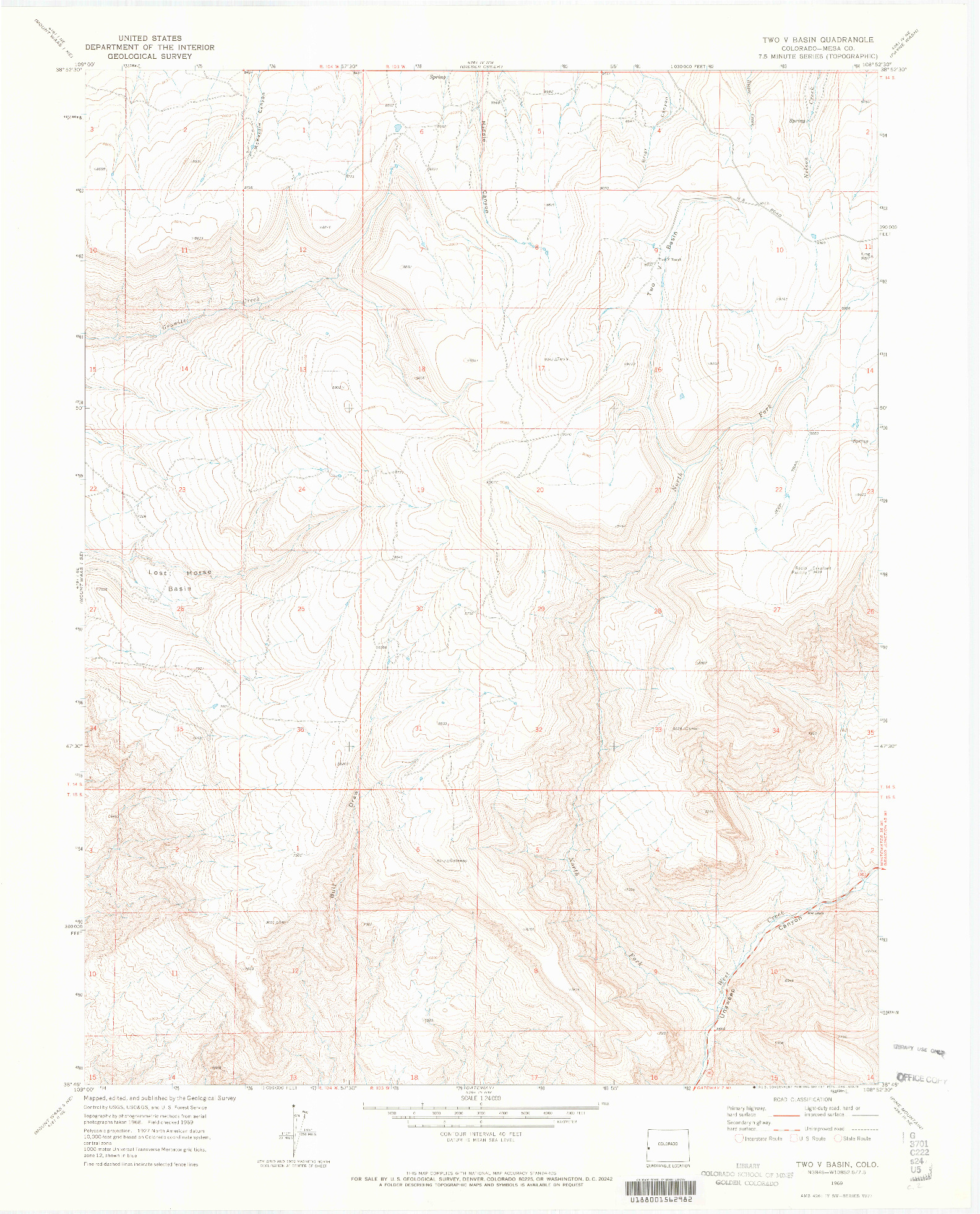 USGS 1:24000-SCALE QUADRANGLE FOR TWO V BASIN, CO 1969