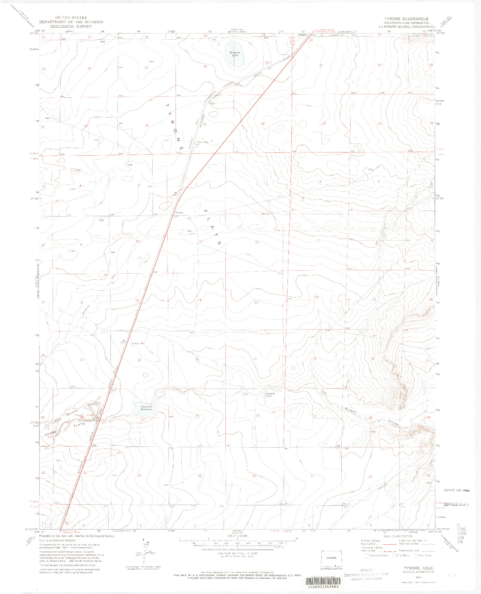 USGS 1:24000-SCALE QUADRANGLE FOR TYRONE, CO 1971
