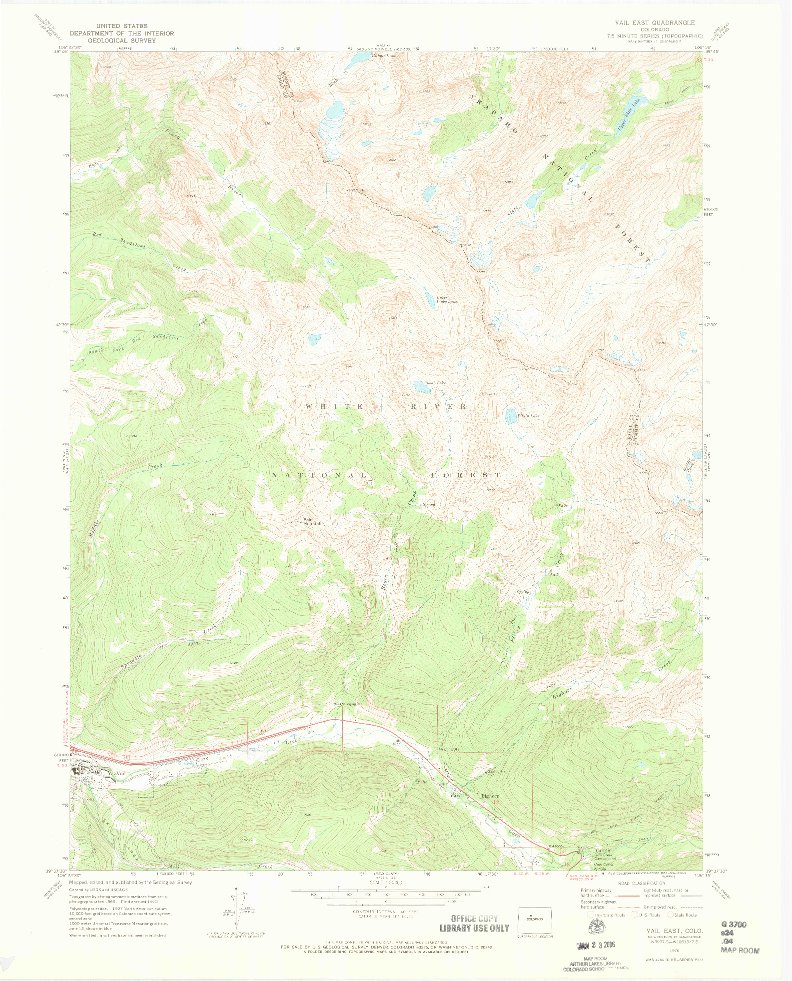 USGS 1:24000-SCALE QUADRANGLE FOR VAIL EAST, CO 1970