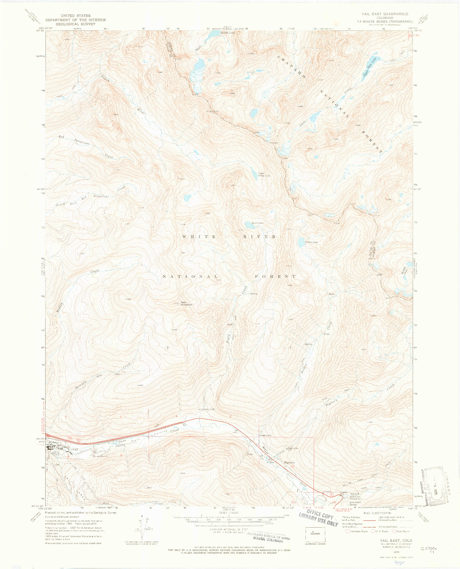 USGS 1:24000-SCALE QUADRANGLE FOR VAIL EAST, CO 1970