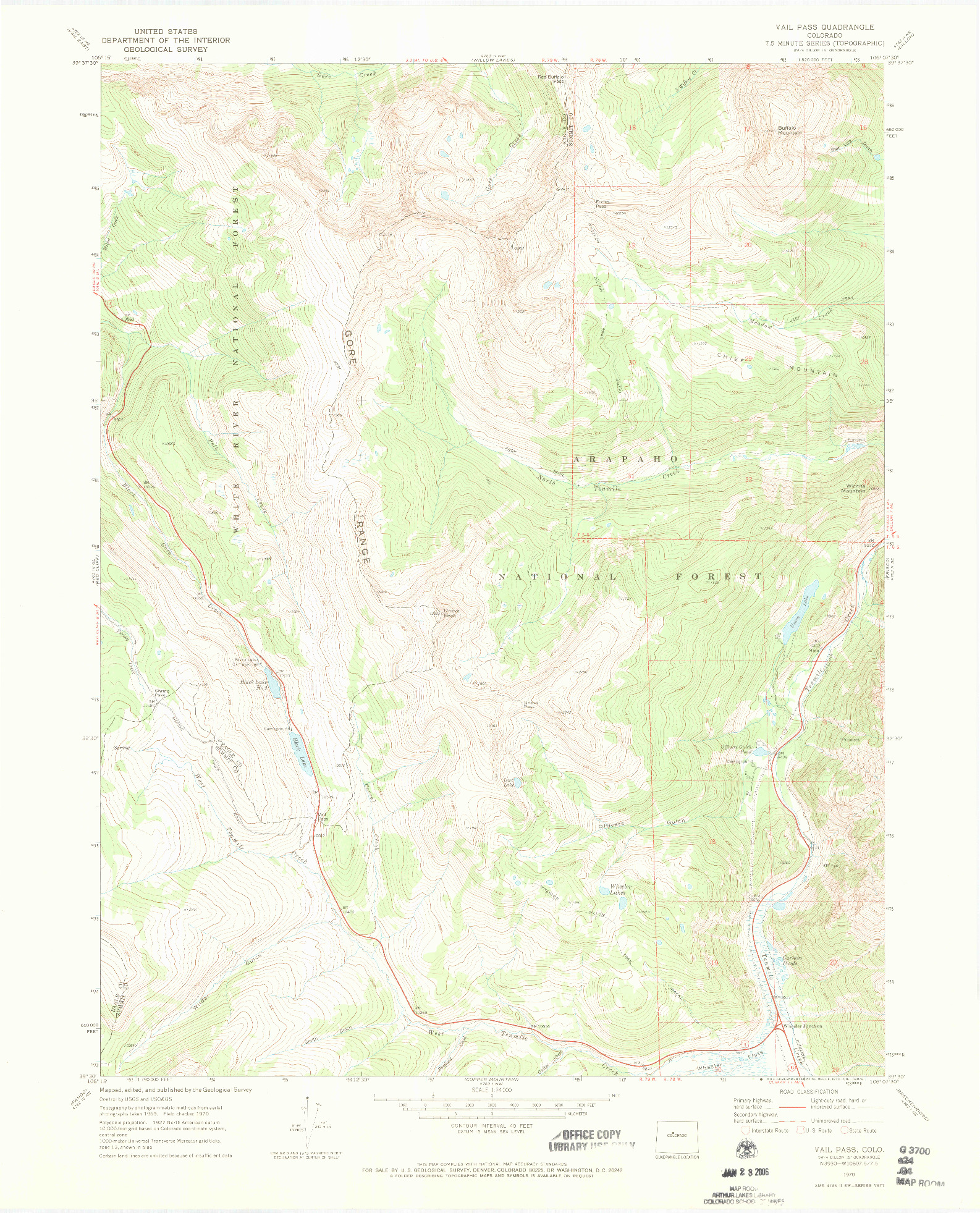 USGS 1:24000-SCALE QUADRANGLE FOR VAIL PASS, CO 1970