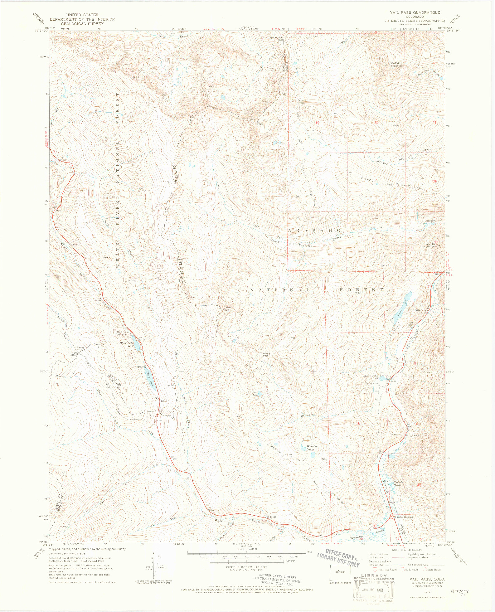 USGS 1:24000-SCALE QUADRANGLE FOR VAIL PASS, CO 1970