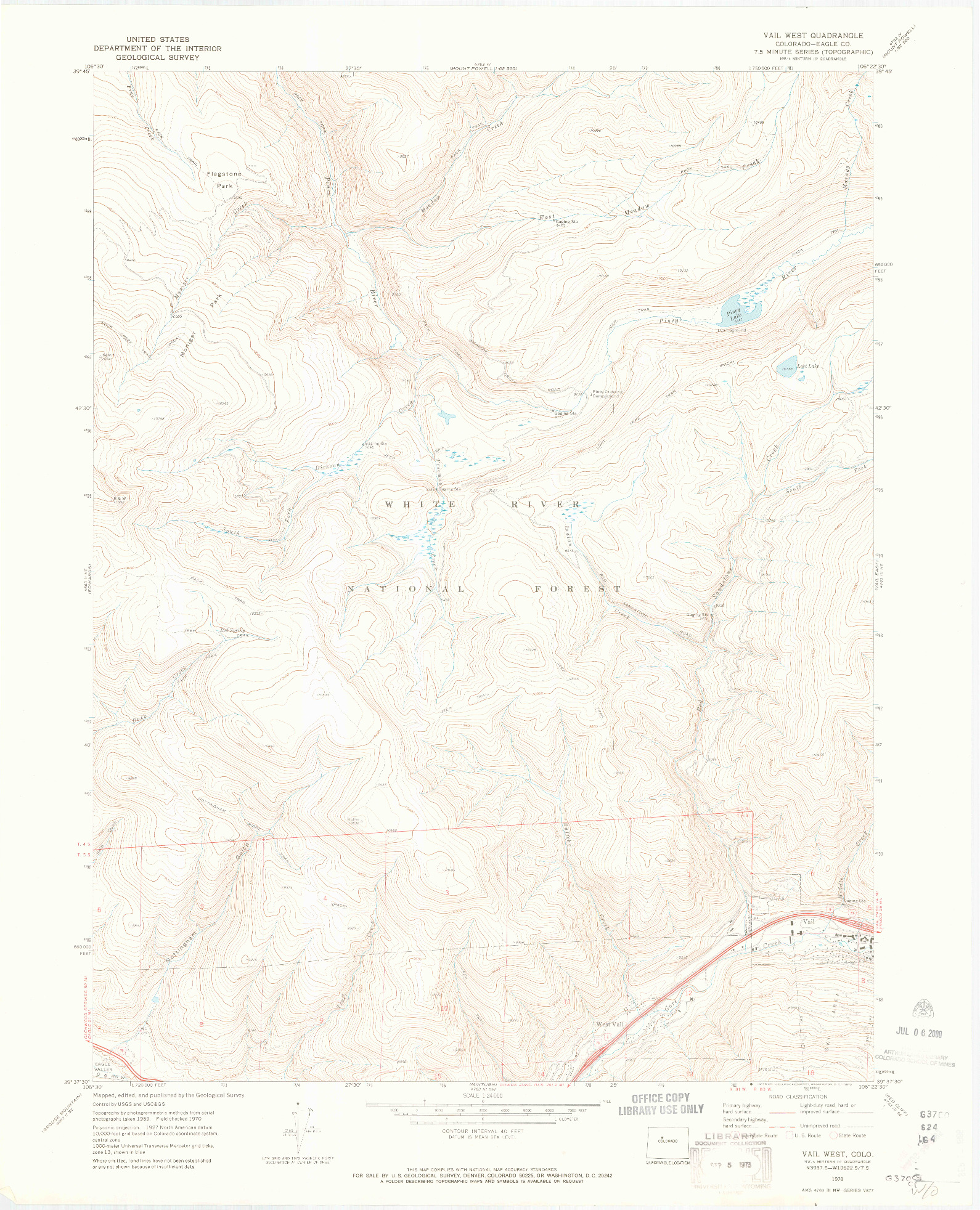 USGS 1:24000-SCALE QUADRANGLE FOR VAIL WEST, CO 1970