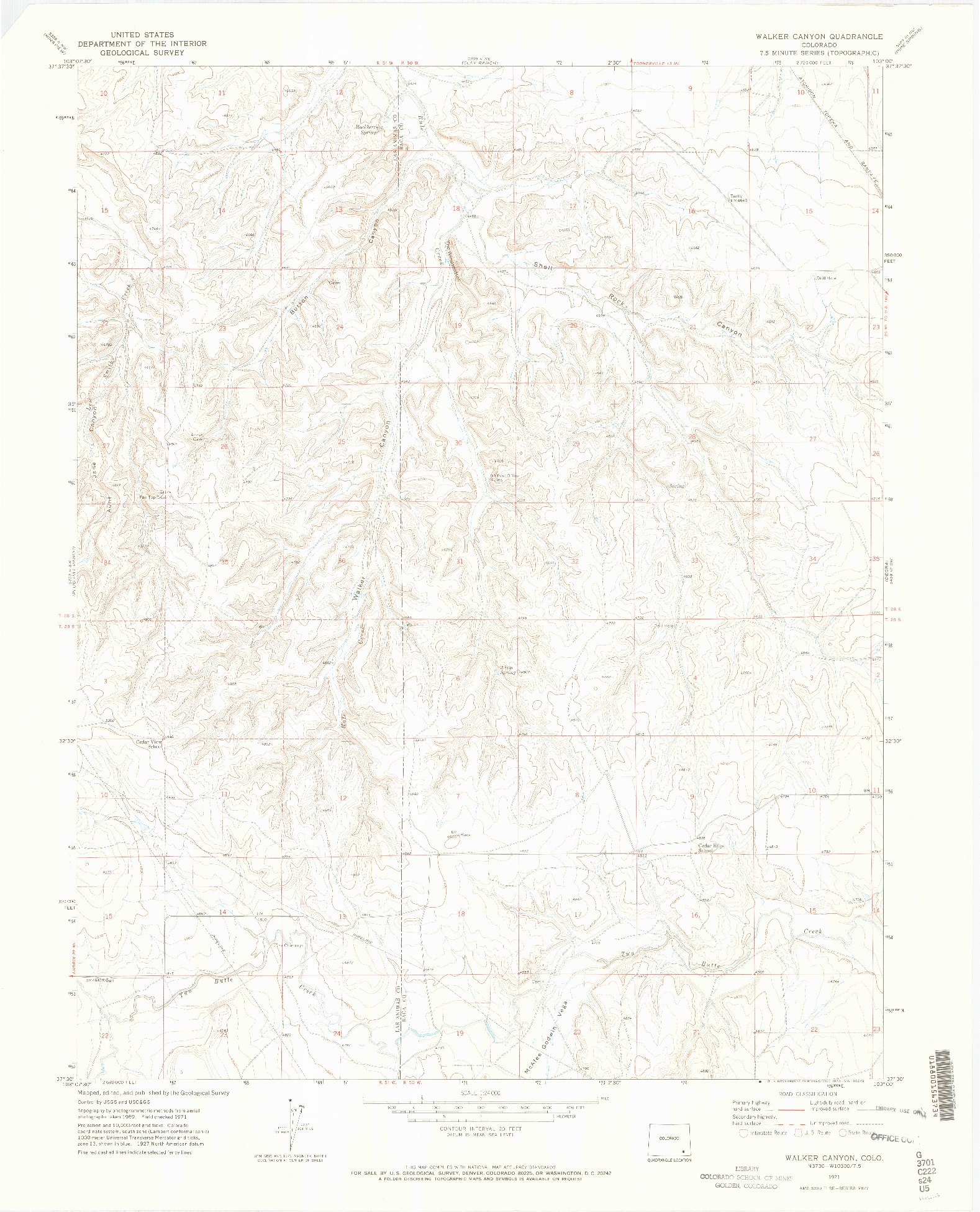 USGS 1:24000-SCALE QUADRANGLE FOR WALKER CANYON, CO 1971