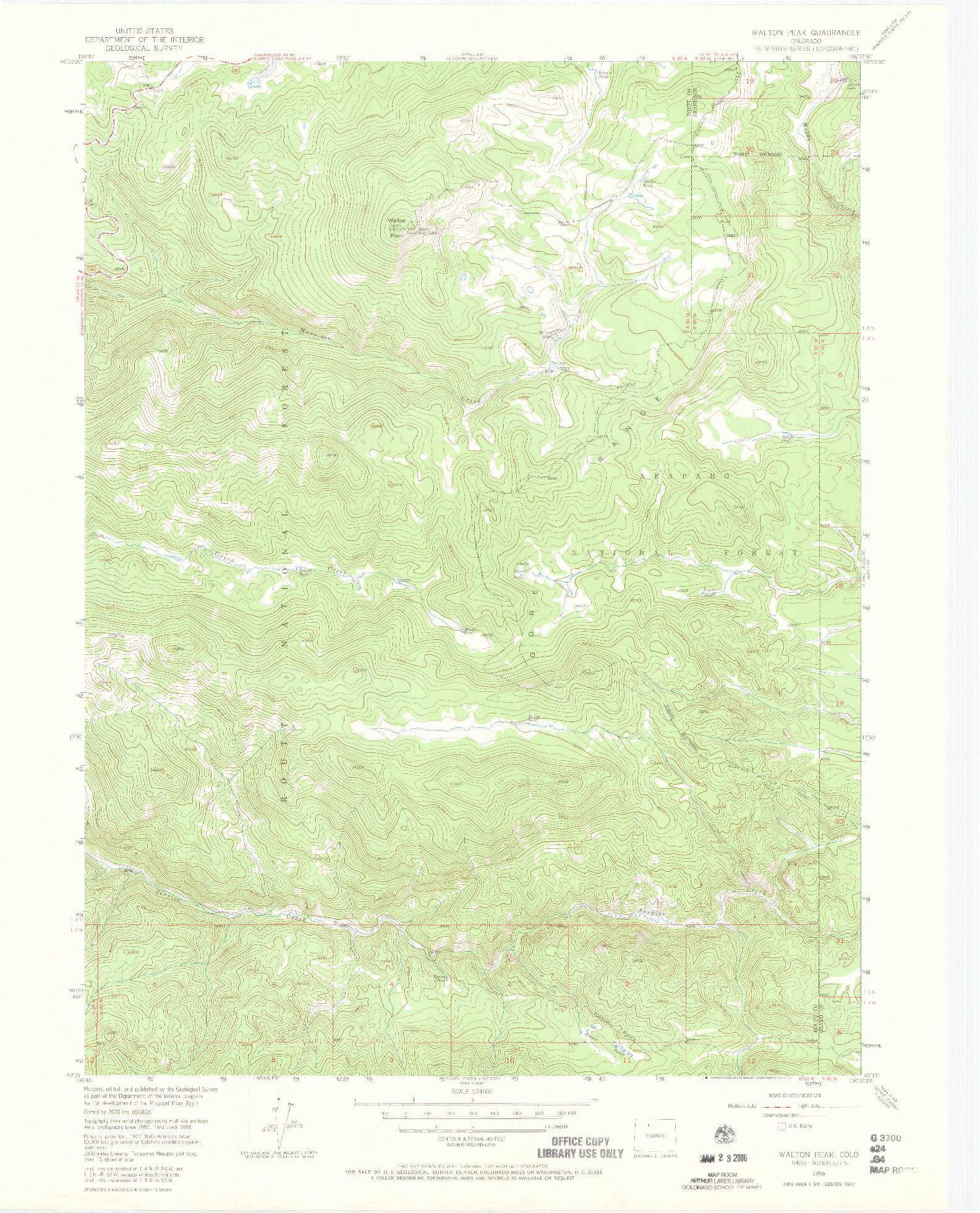 USGS 1:24000-SCALE QUADRANGLE FOR WALTON PEAK, CO 1956