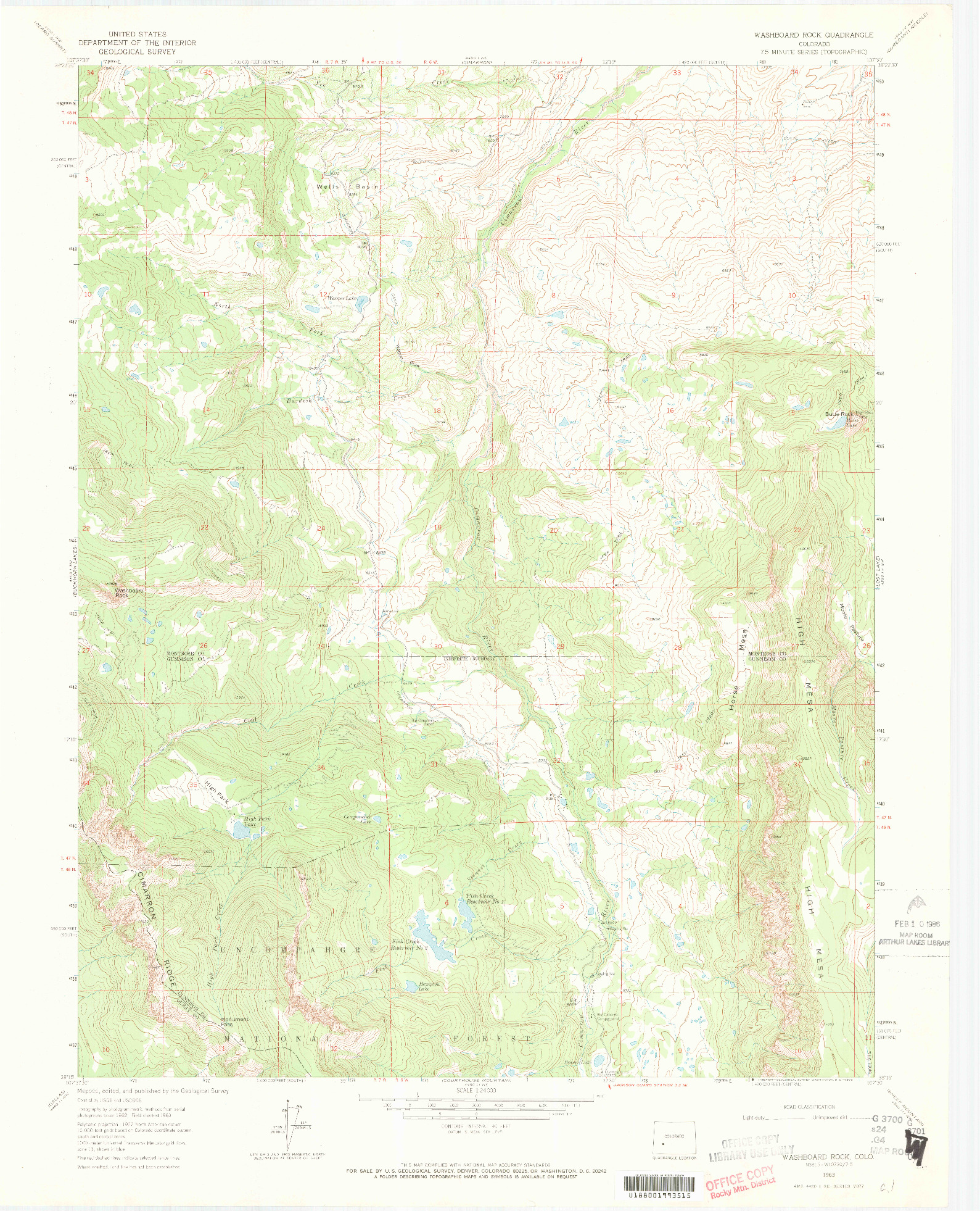 USGS 1:24000-SCALE QUADRANGLE FOR WASHBOARD ROCK, CO 1963