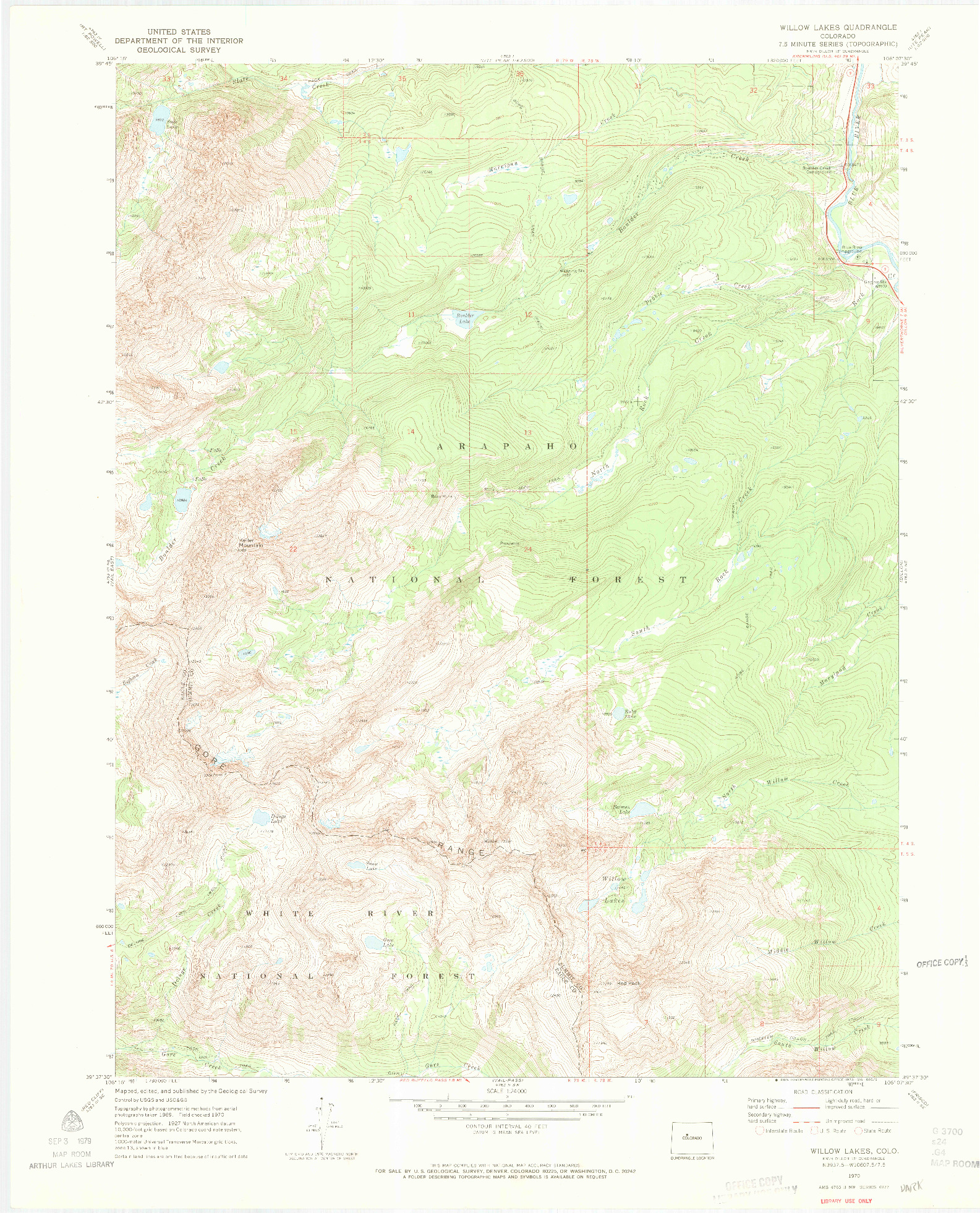 USGS 1:24000-SCALE QUADRANGLE FOR WILLOW LAKES, CO 1970