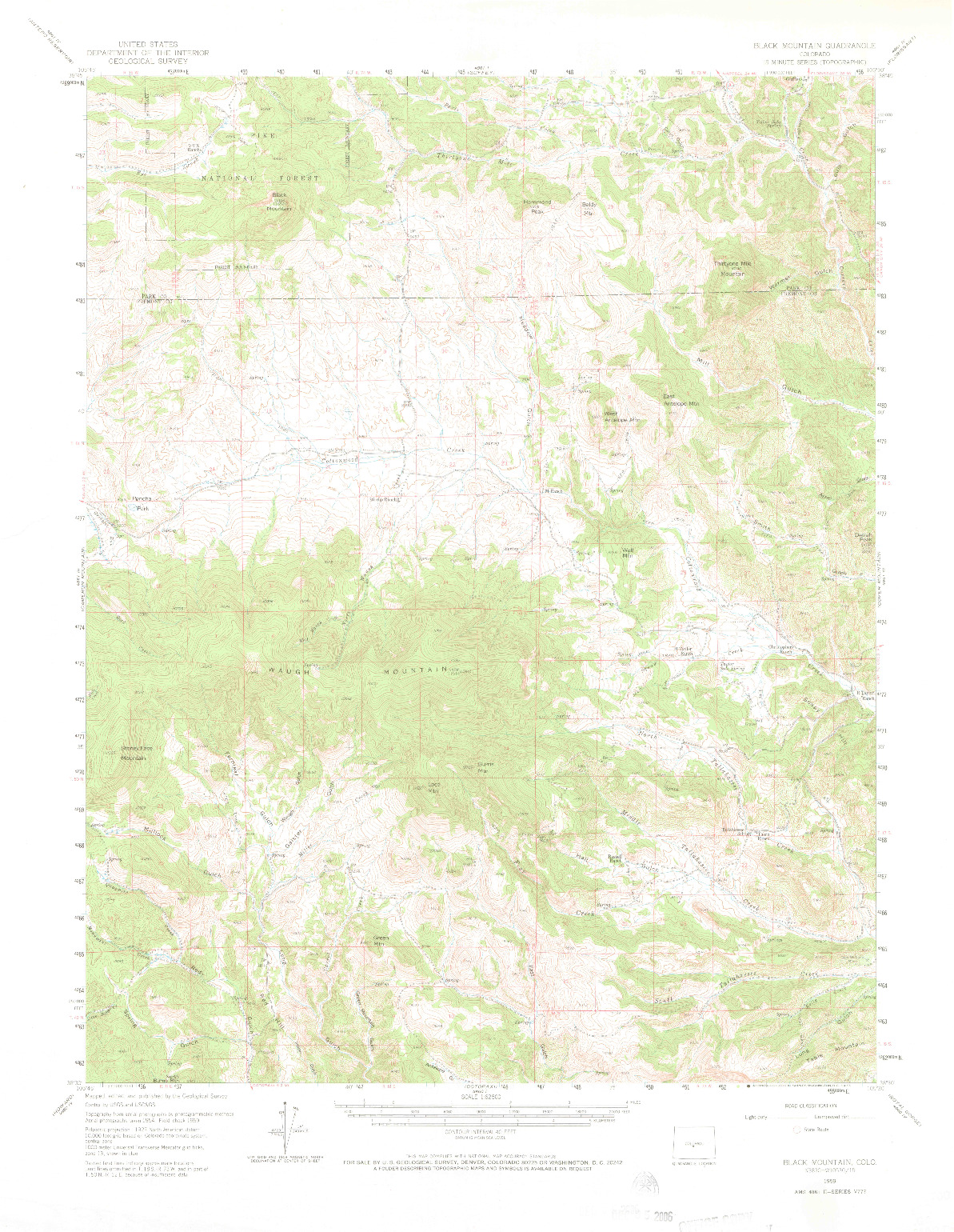 USGS 1:62500-SCALE QUADRANGLE FOR BLACK MOUNTAIN, CO 1959