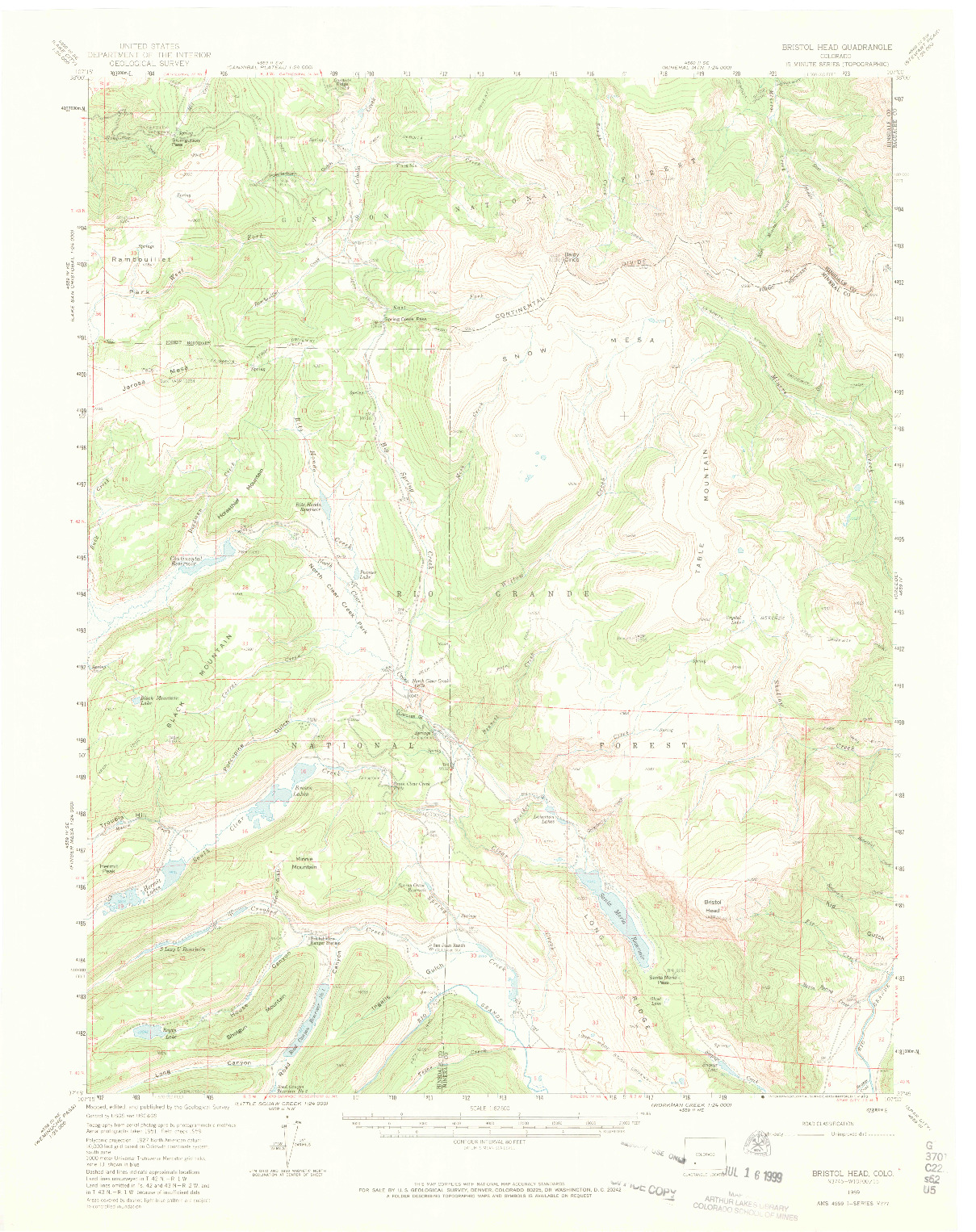 USGS 1:62500-SCALE QUADRANGLE FOR BRISTOL HEAD, CO 1959