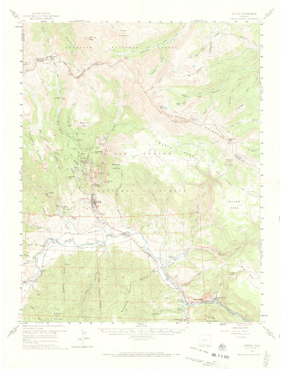 USGS 1:62500-SCALE QUADRANGLE FOR CREEDE, CO 1959