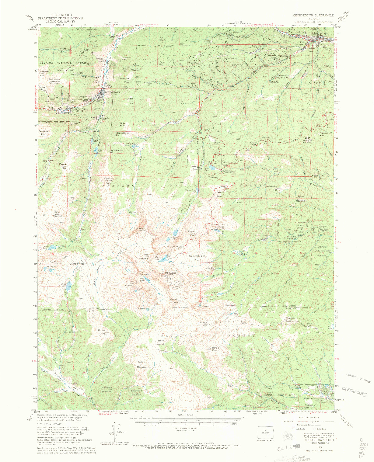 USGS 1:62500-SCALE QUADRANGLE FOR GEORGETOWN, CO 1957