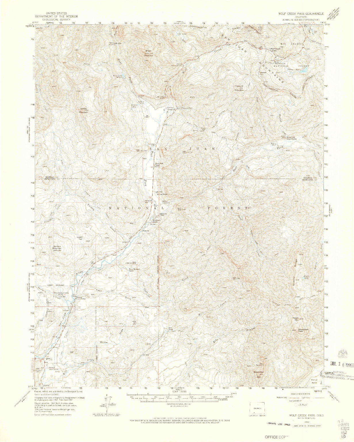 USGS 1:62500-SCALE QUADRANGLE FOR WOLF CREEK PASS, CO 1957