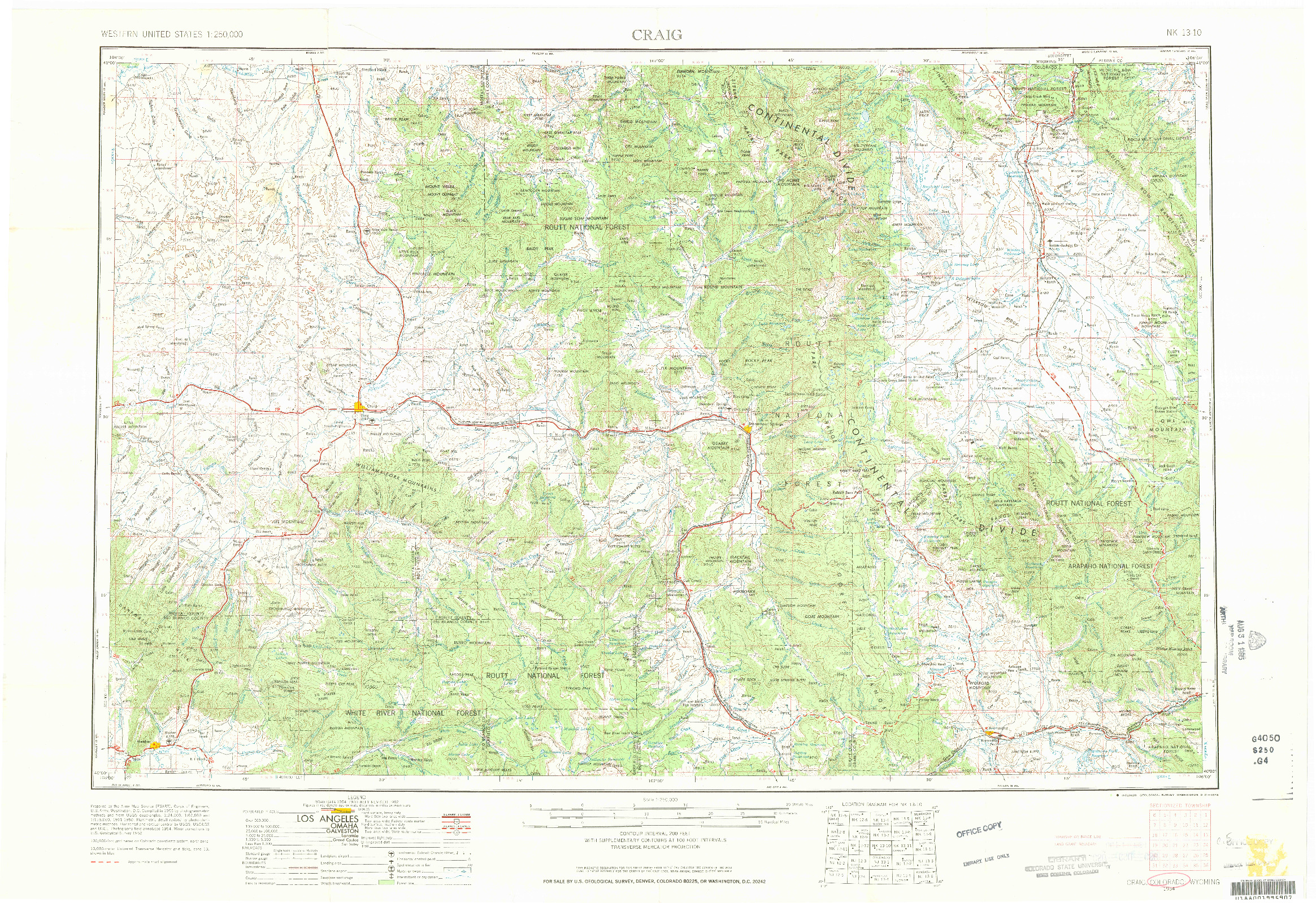 USGS 1:250000-SCALE QUADRANGLE FOR CRAIG, CO 1954