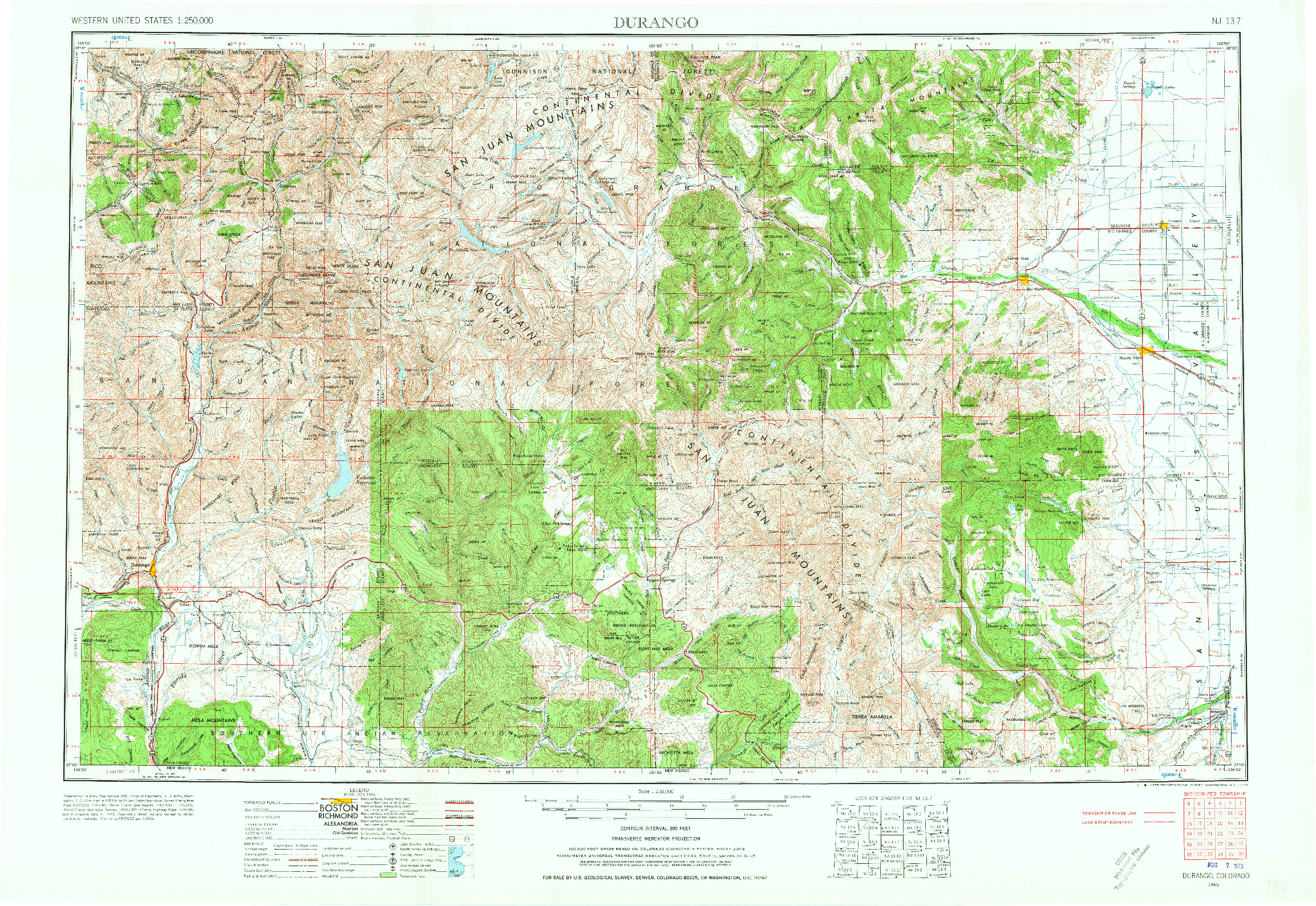 USGS 1:250000-SCALE QUADRANGLE FOR DURANGO, CO 1945