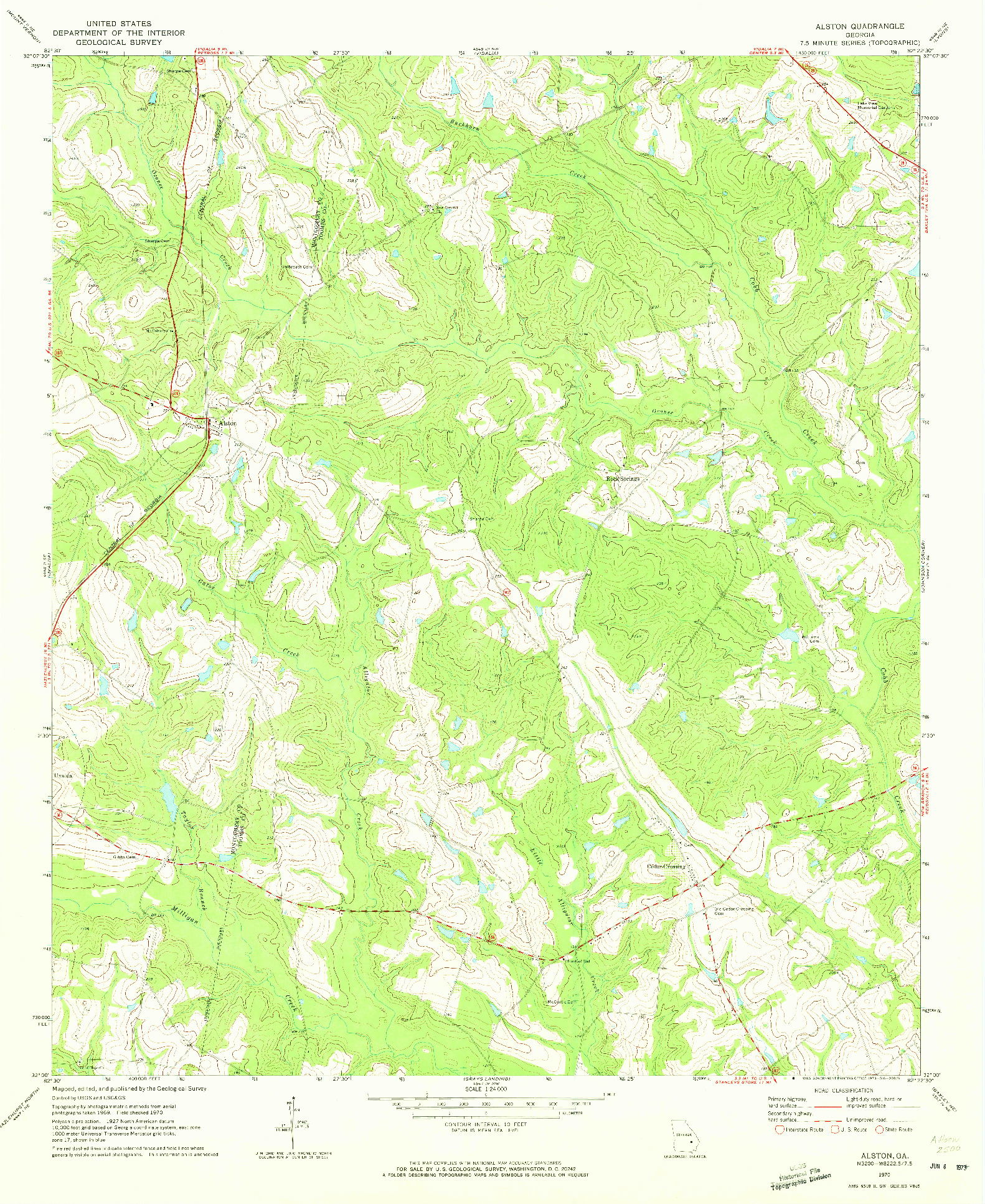 USGS 1:24000-SCALE QUADRANGLE FOR ALSTON, GA 1970