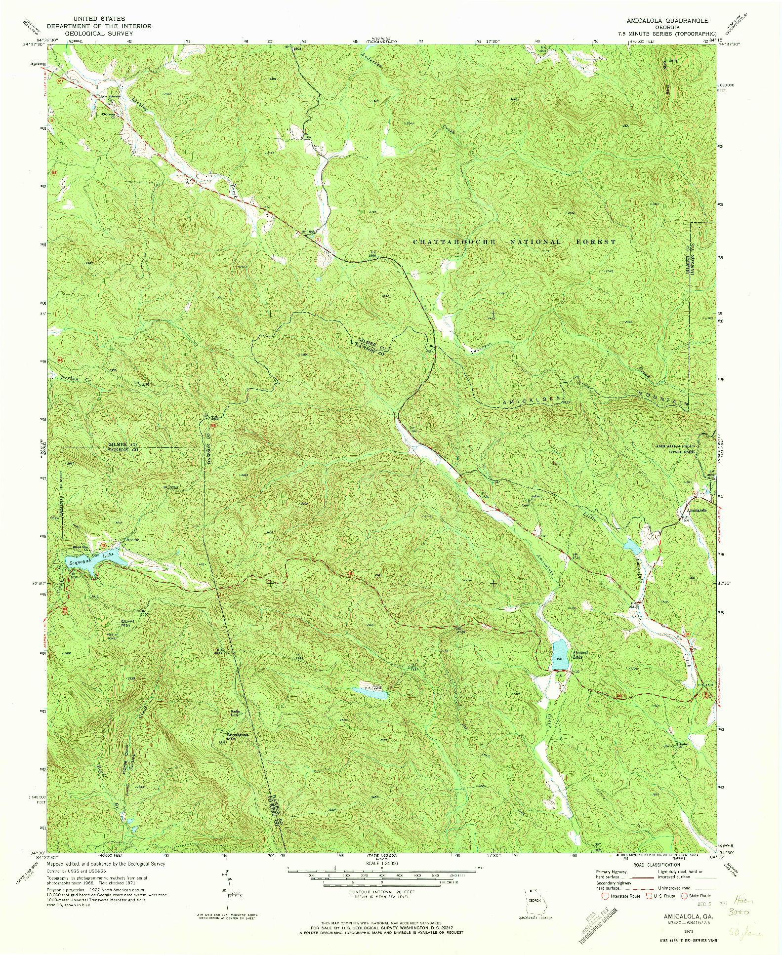 USGS 1:24000-SCALE QUADRANGLE FOR AMICALOLA, GA 1971