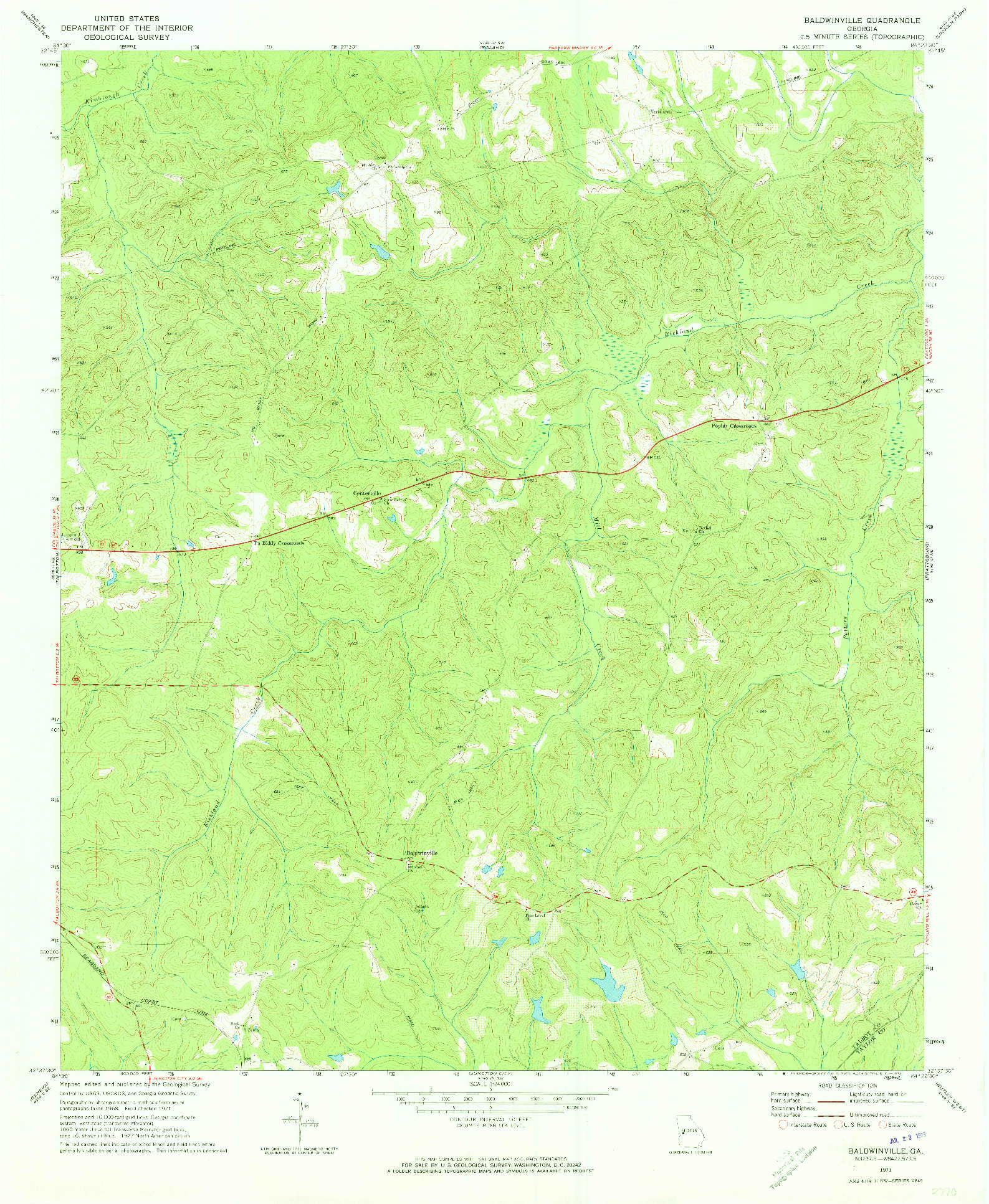 USGS 1:24000-SCALE QUADRANGLE FOR BALDWINVILLE, GA 1971