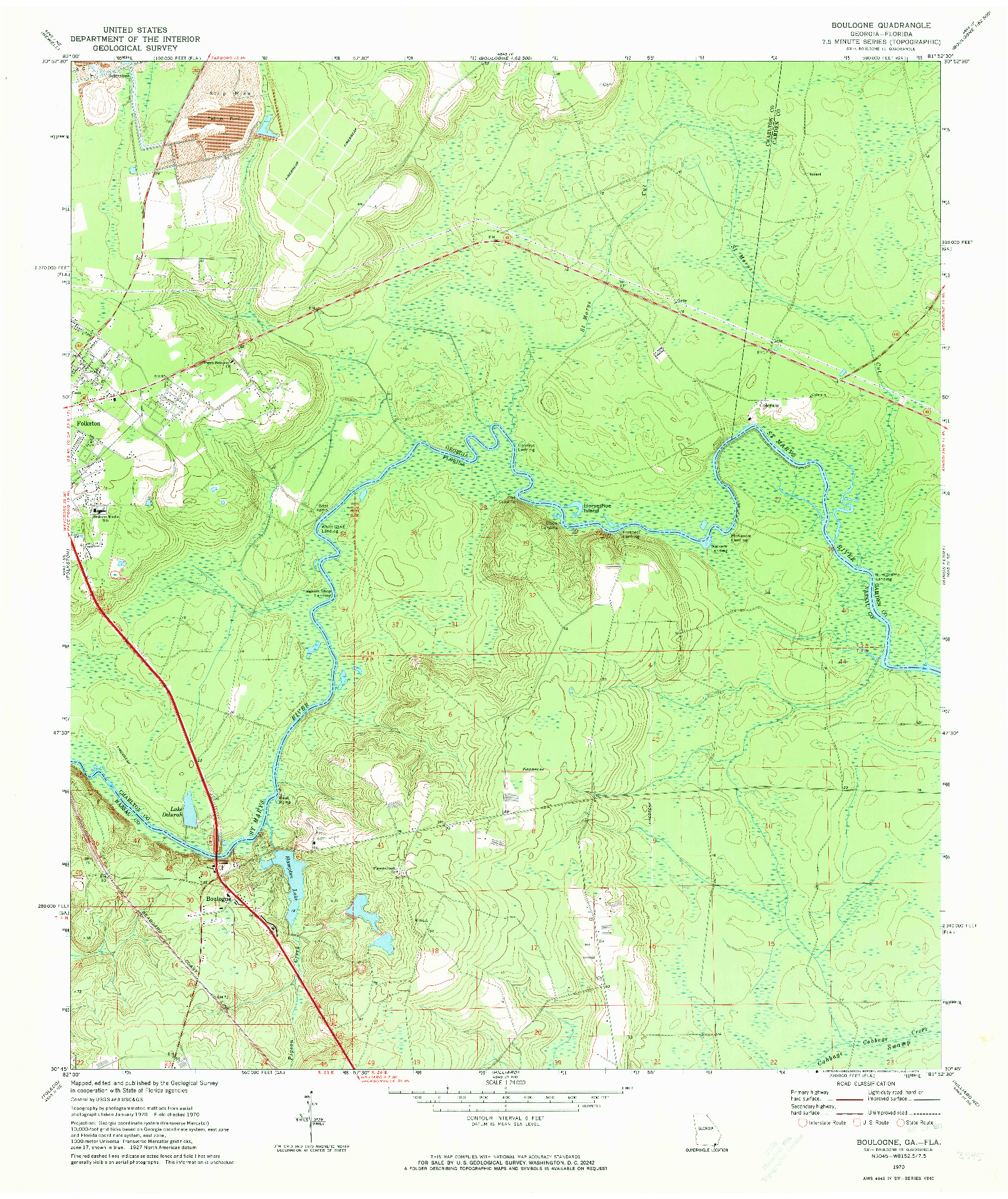 USGS 1:24000-SCALE QUADRANGLE FOR BOULOGNE, GA 1970