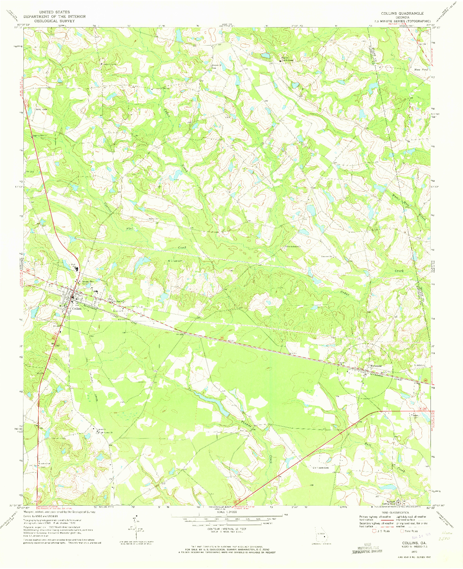 USGS 1:24000-SCALE QUADRANGLE FOR COLLINS, GA 1970