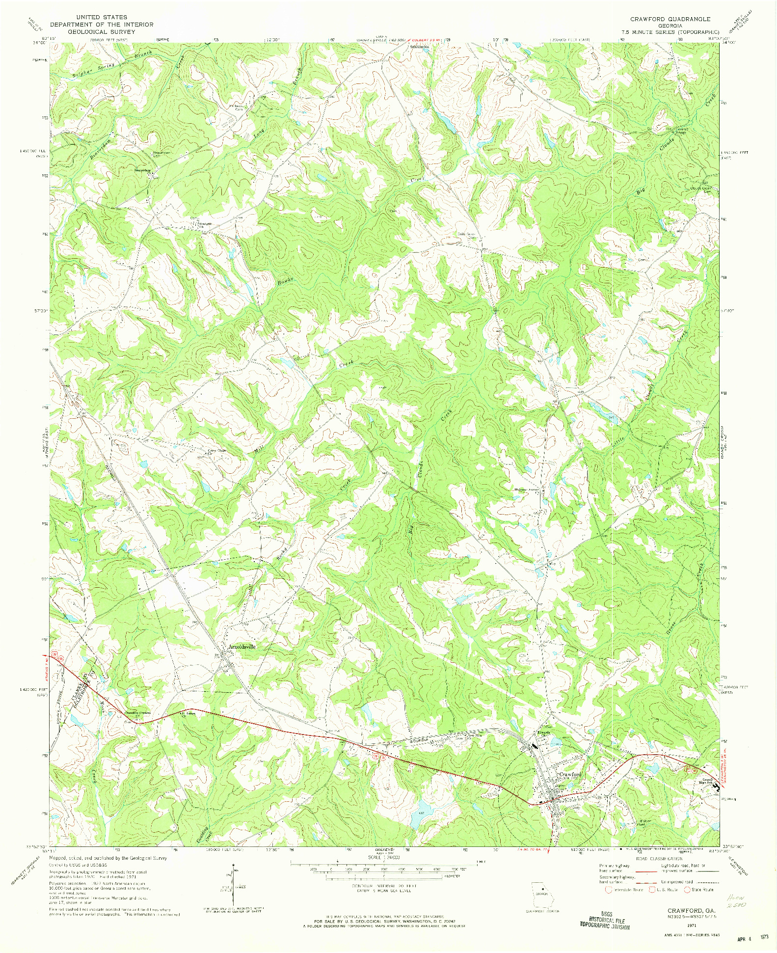USGS 1:24000-SCALE QUADRANGLE FOR CRAWFORD, GA 1971