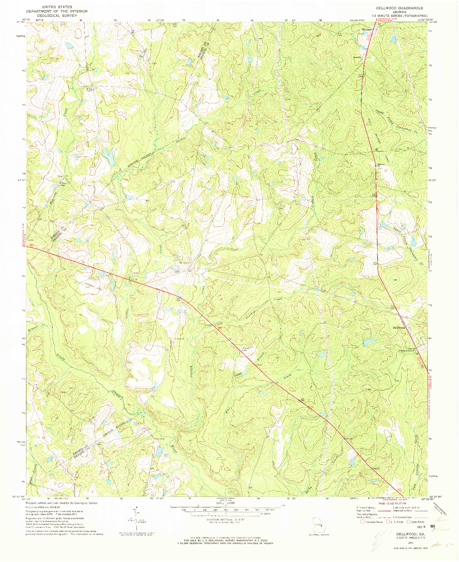 USGS 1:24000-SCALE QUADRANGLE FOR DELLWOOD, GA 1971