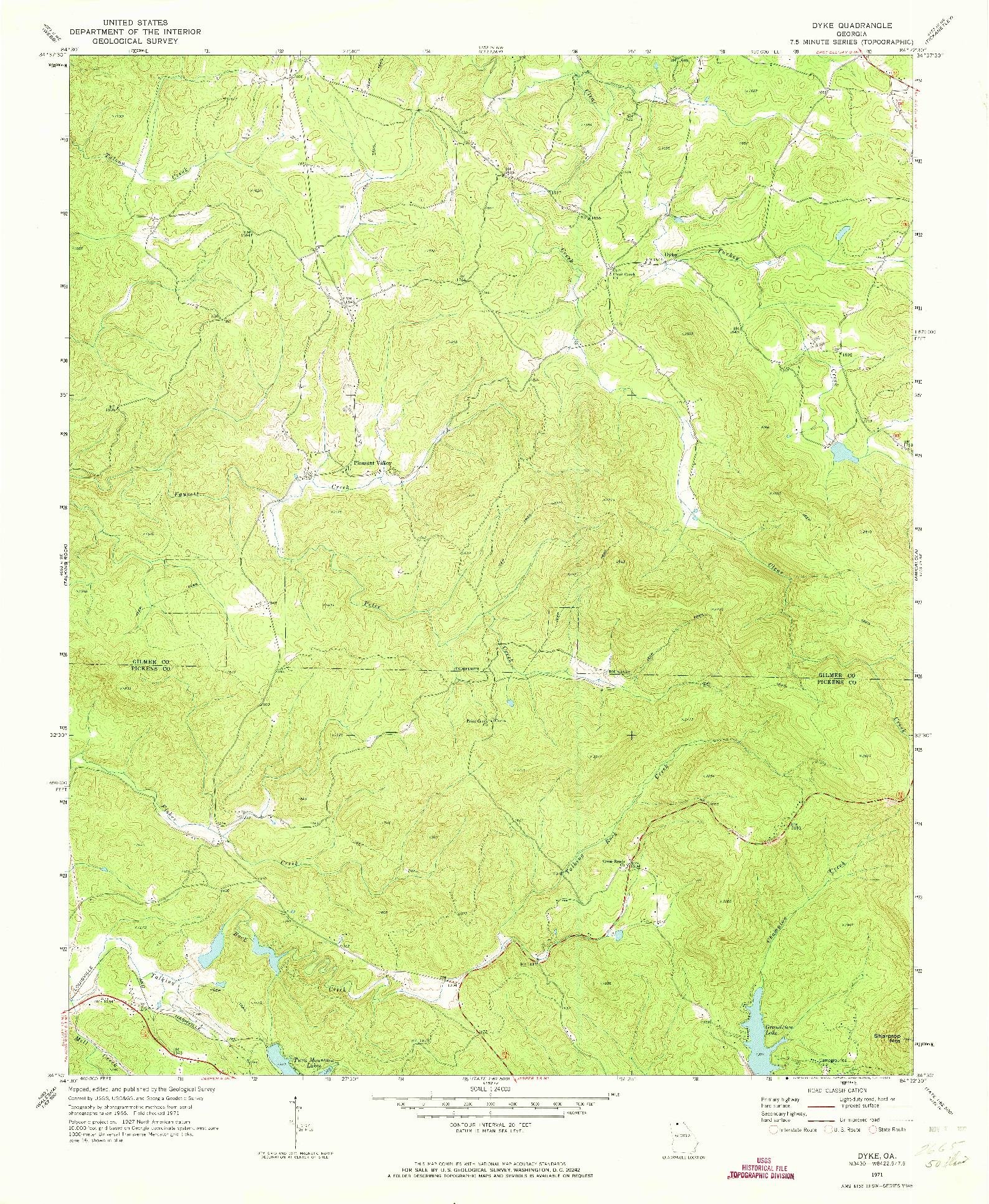 USGS 1:24000-SCALE QUADRANGLE FOR DYKE, GA 1971