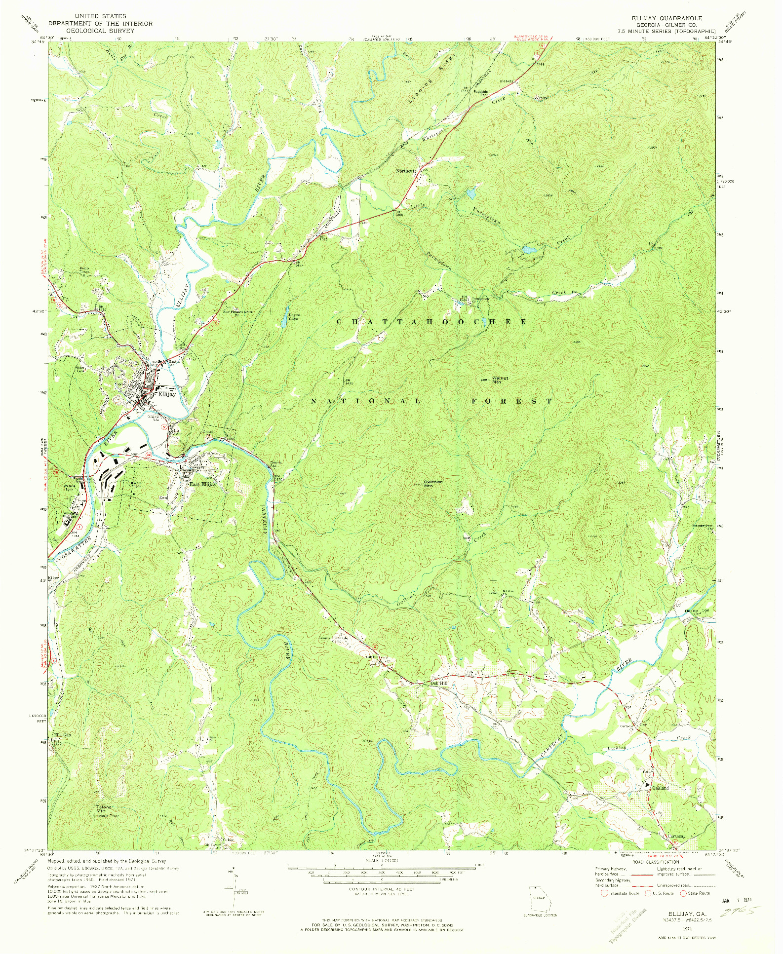 USGS 1:24000-SCALE QUADRANGLE FOR ELLIJAY, GA 1971