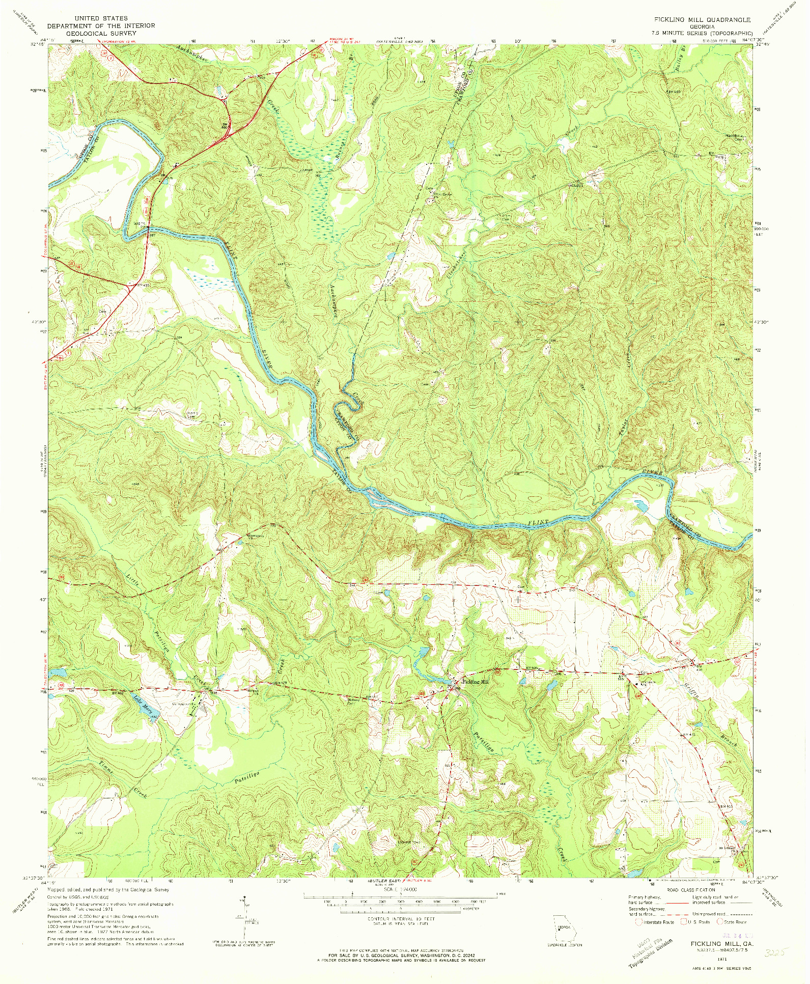 USGS 1:24000-SCALE QUADRANGLE FOR FICKLING MILL, GA 1971