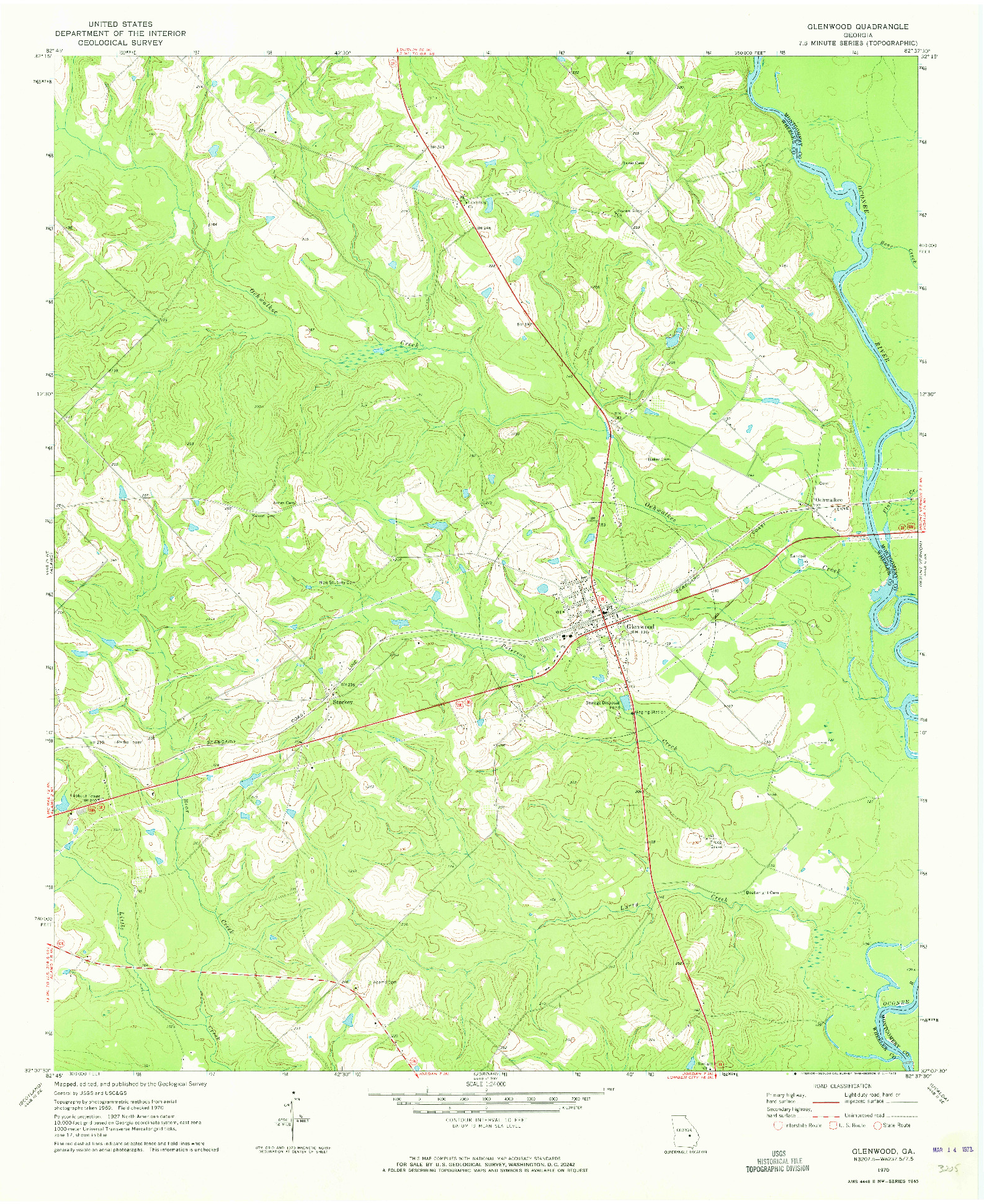 USGS 1:24000-SCALE QUADRANGLE FOR GLENWOOD, GA 1970