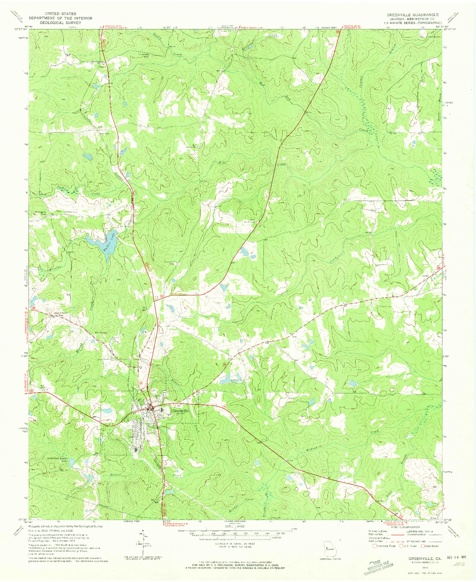 USGS 1:24000-SCALE QUADRANGLE FOR GREENVILLE, GA 1971