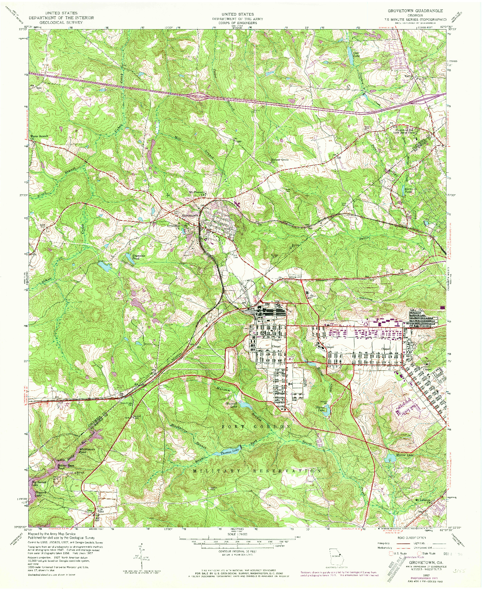 USGS 1:24000-SCALE QUADRANGLE FOR GROVETOWN, GA 1957