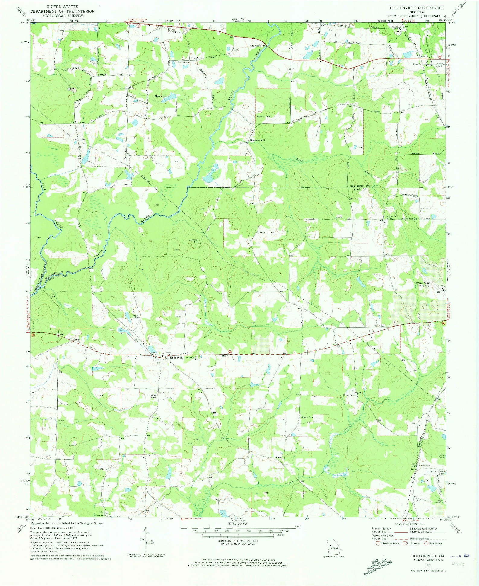 USGS 1:24000-SCALE QUADRANGLE FOR HOLLONVILLE, GA 1971