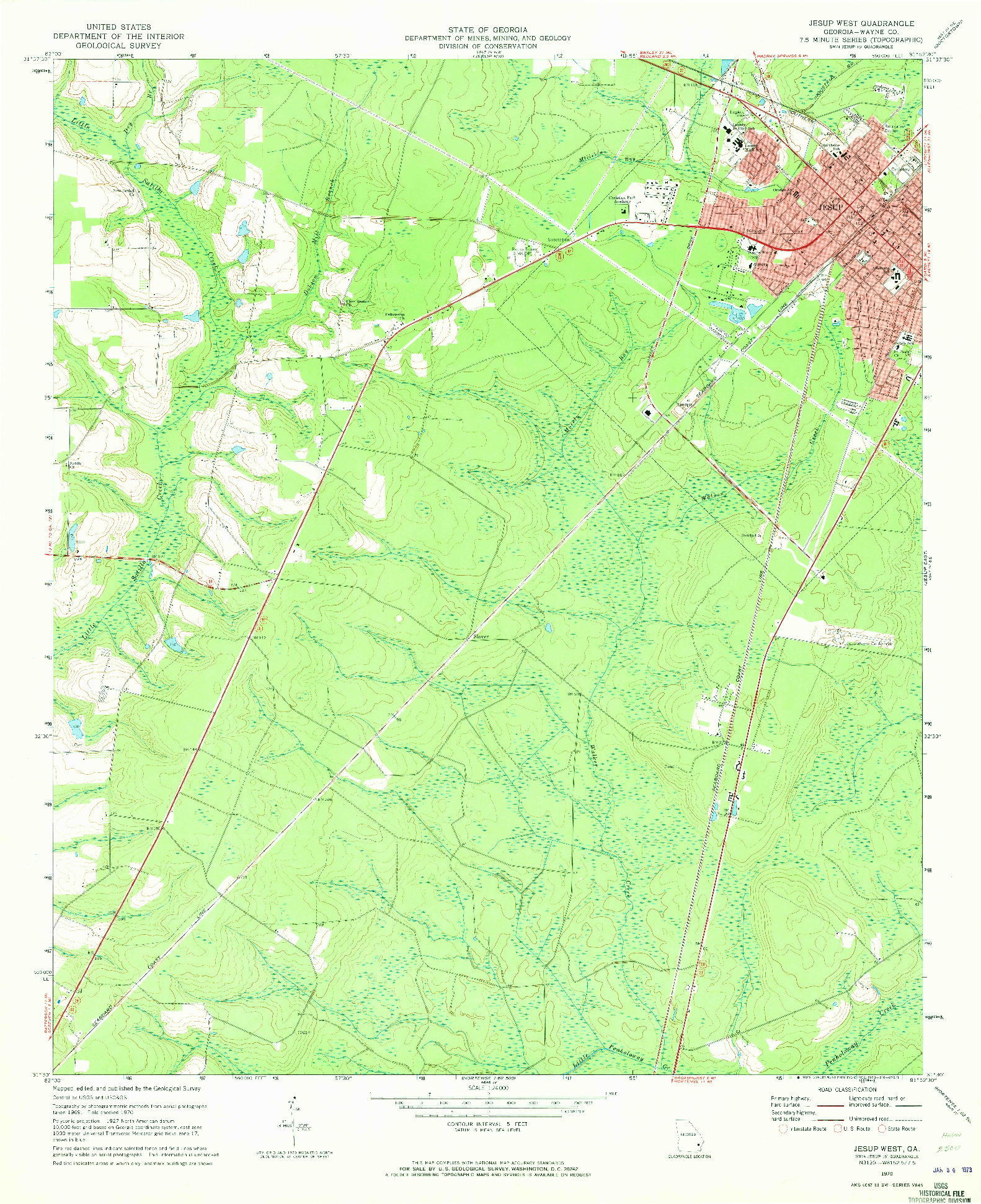 USGS 1:24000-SCALE QUADRANGLE FOR JESUP WEST, GA 1970