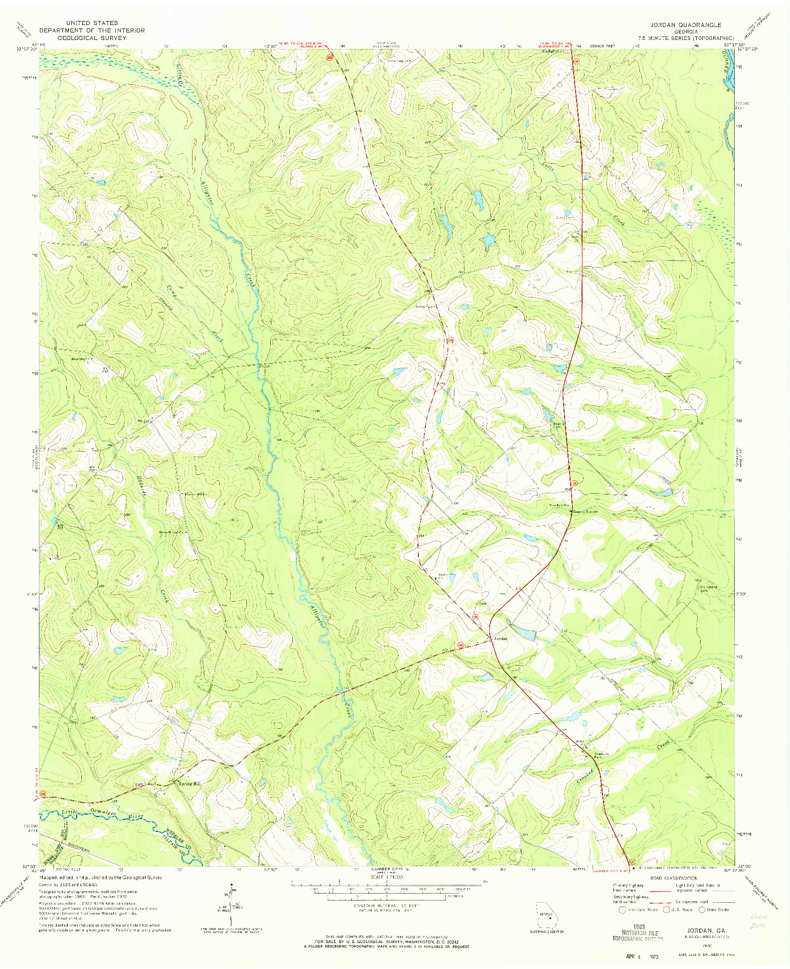 USGS 1:24000-SCALE QUADRANGLE FOR JORDAN, GA 1970