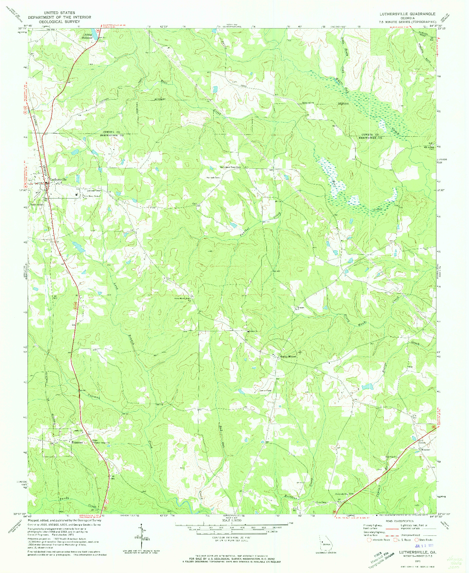USGS 1:24000-SCALE QUADRANGLE FOR LUTHERSVILLE, GA 1971