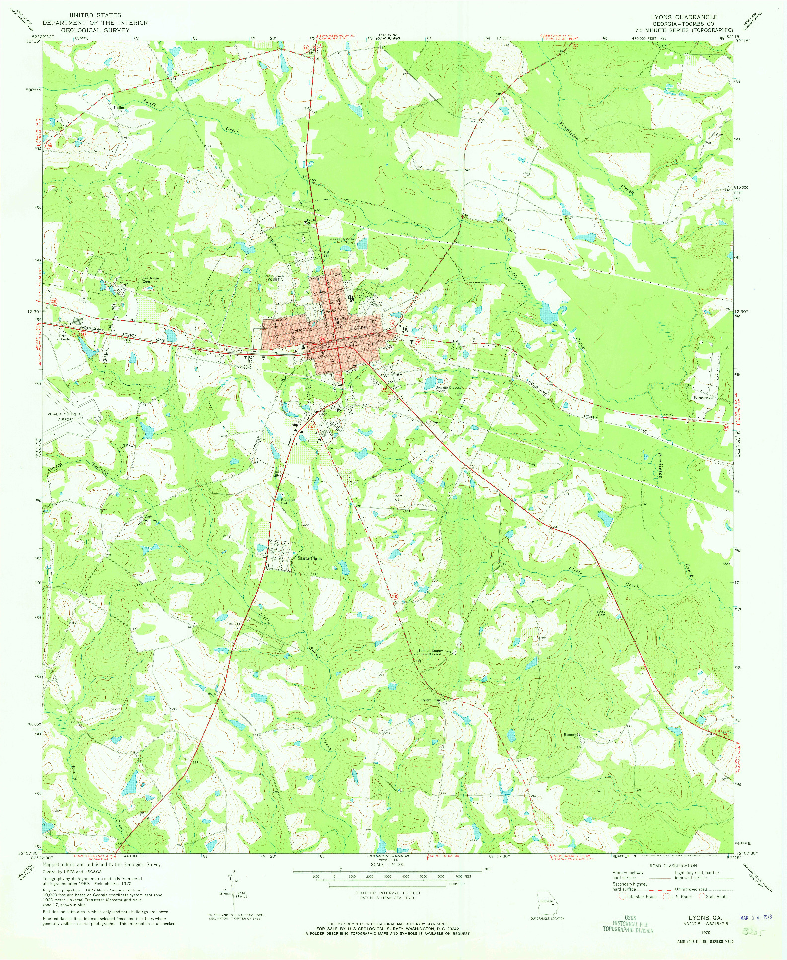 USGS 1:24000-SCALE QUADRANGLE FOR LYONS, GA 1970