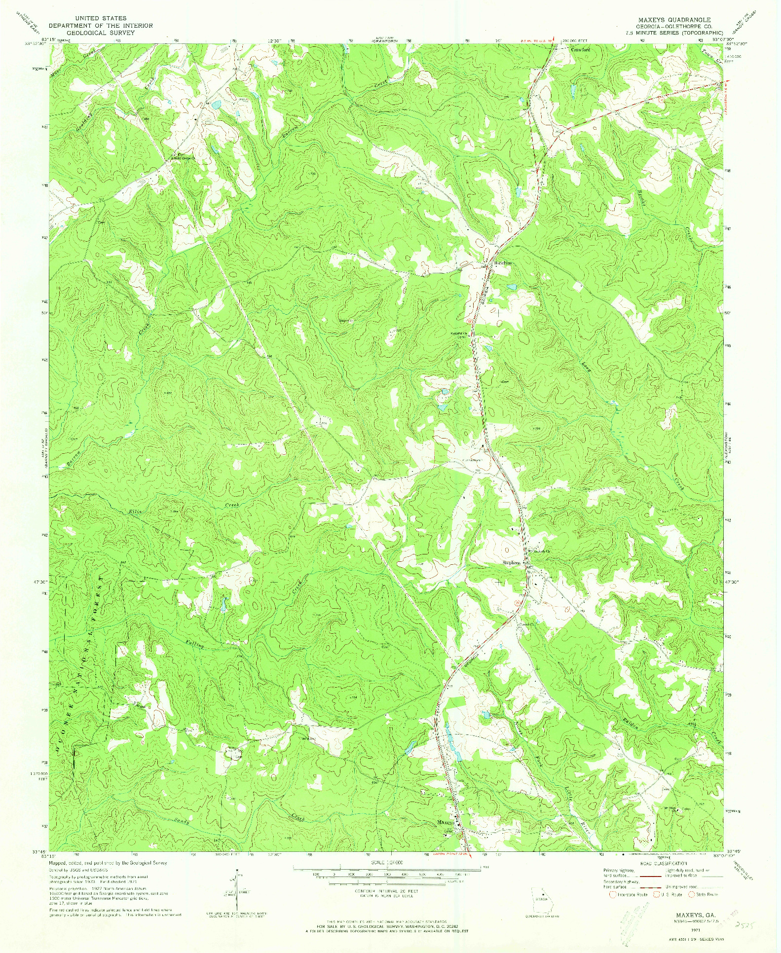 USGS 1:24000-SCALE QUADRANGLE FOR MAXEYS, GA 1971