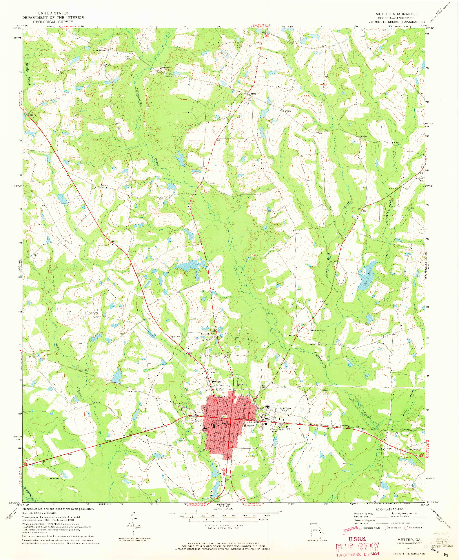 USGS 1:24000-SCALE QUADRANGLE FOR METTER, GA 1970