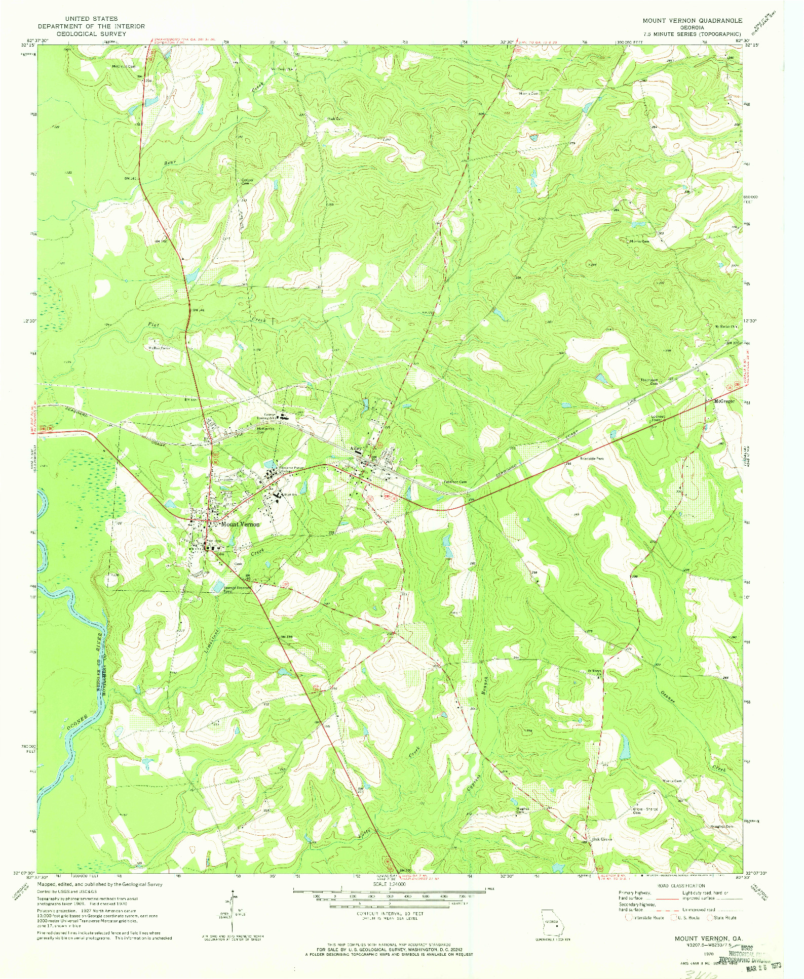 USGS 1:24000-SCALE QUADRANGLE FOR MOUNT VERNON, GA 1970