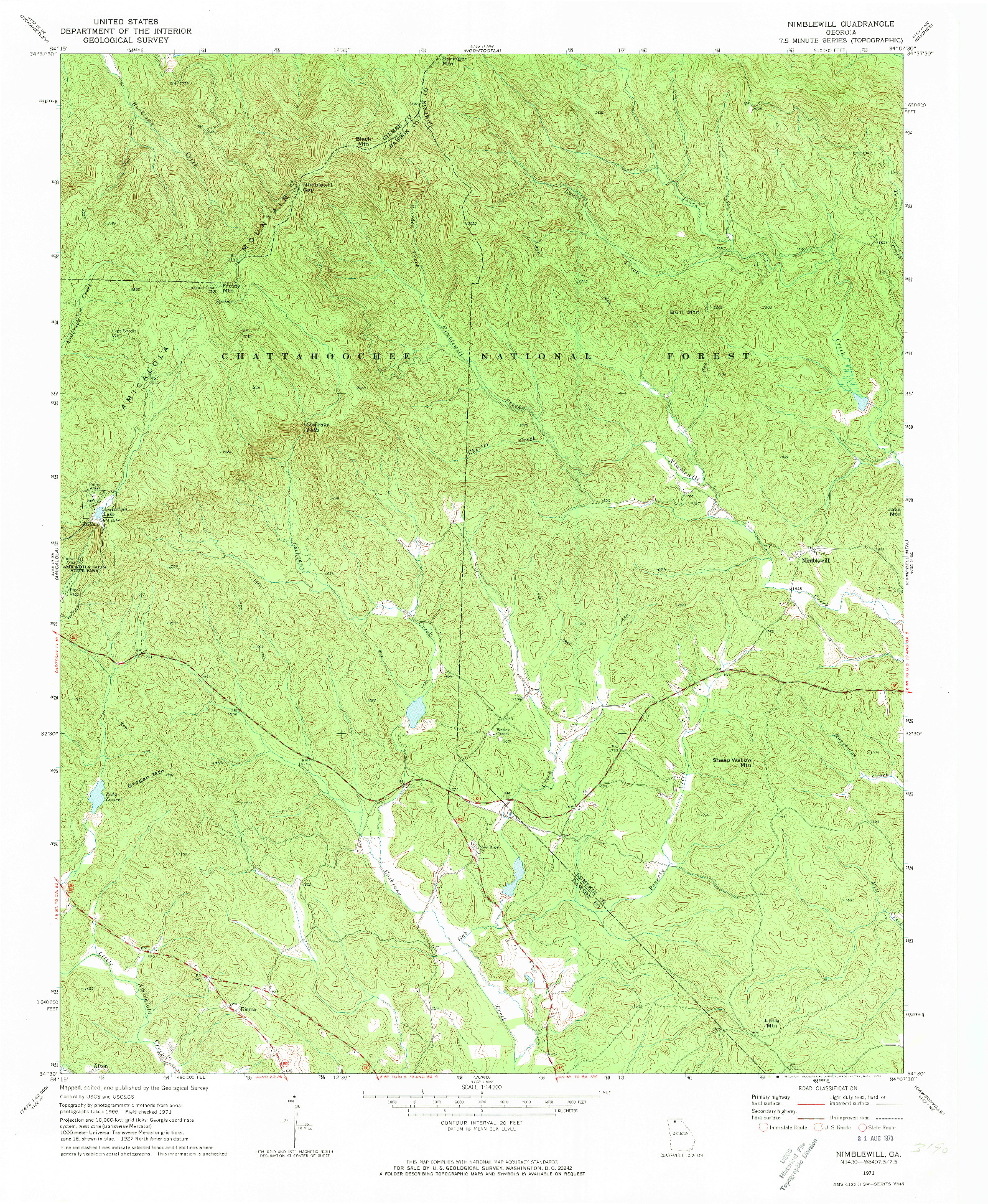 USGS 1:24000-SCALE QUADRANGLE FOR NIMBLEWILL, GA 1971