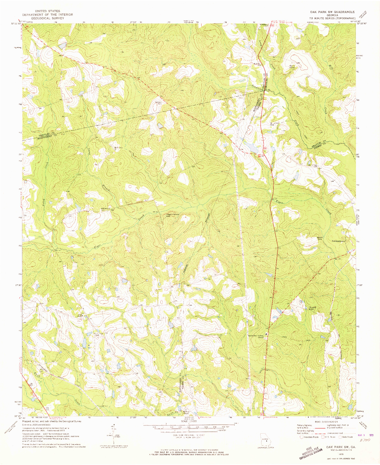 USGS 1:24000-SCALE QUADRANGLE FOR OAK PARK SW, GA 1970