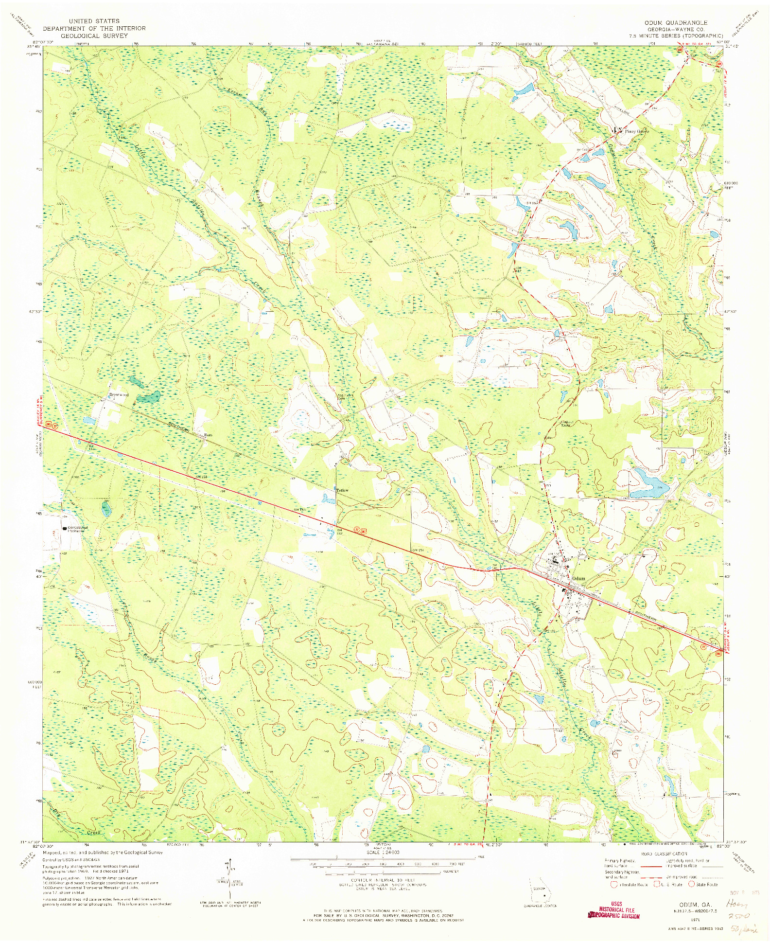 USGS 1:24000-SCALE QUADRANGLE FOR ODUM, GA 1971