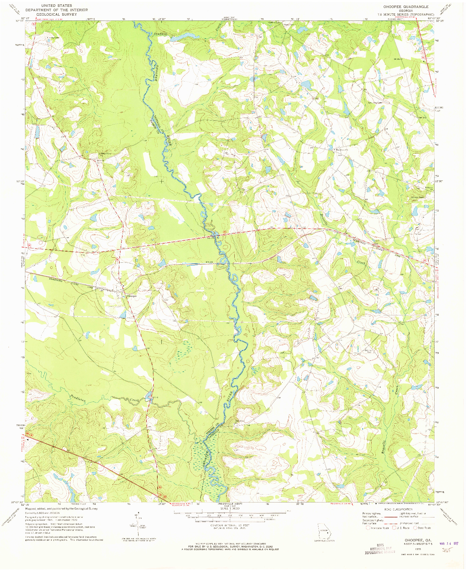 USGS 1:24000-SCALE QUADRANGLE FOR OHOOPEE, GA 1970