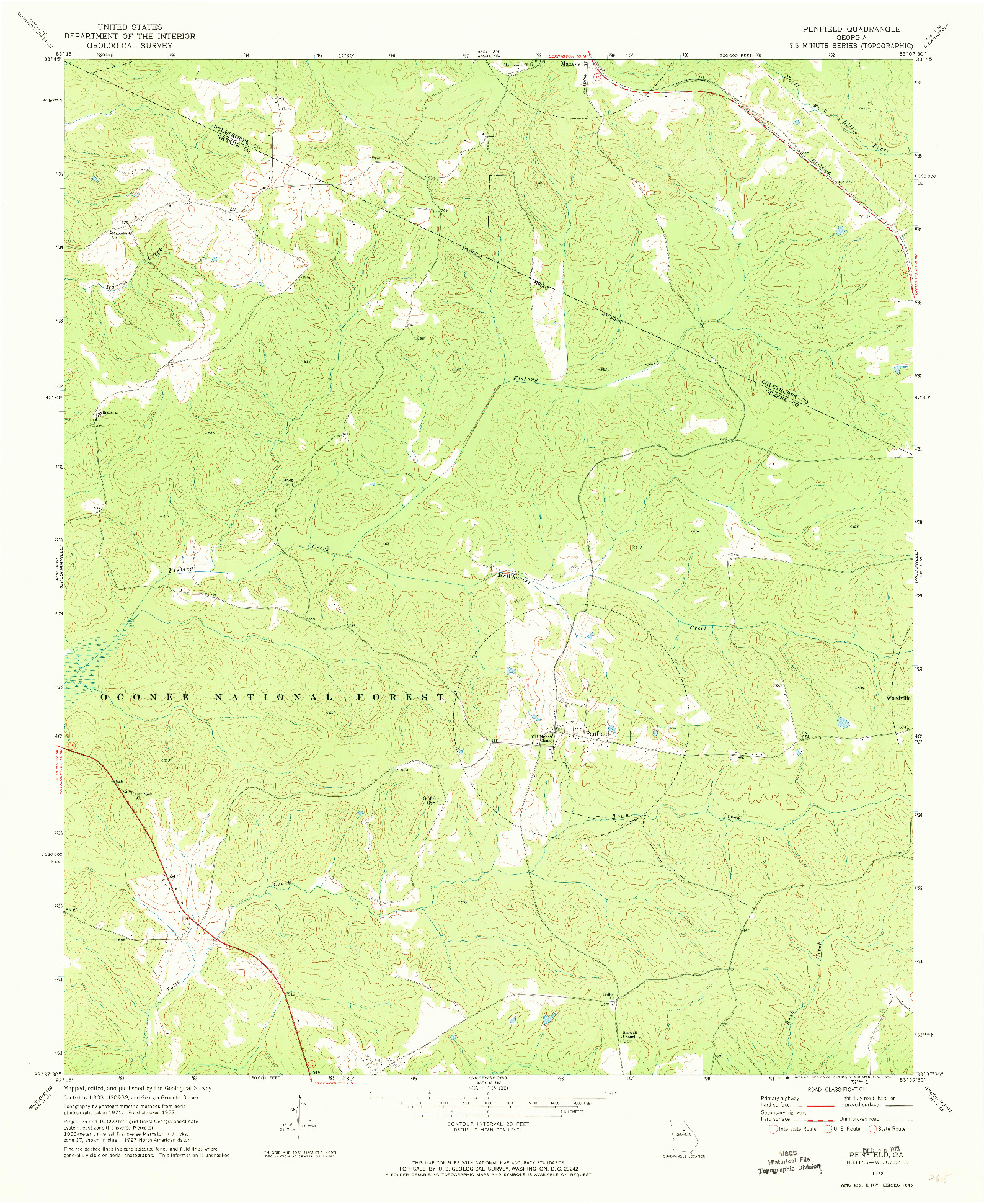 USGS 1:24000-SCALE QUADRANGLE FOR PENFIELD, GA 1972