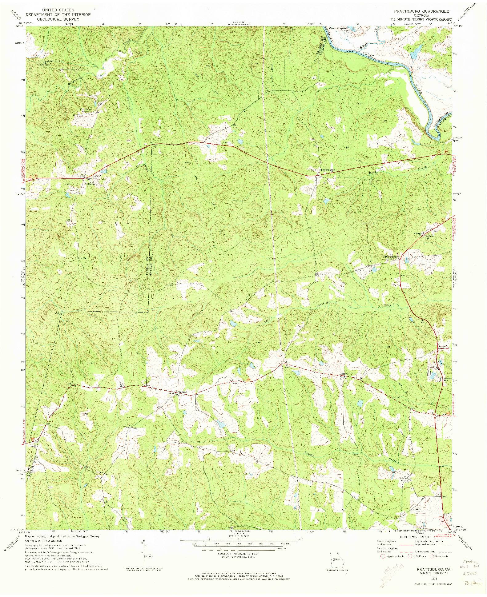 USGS 1:24000-SCALE QUADRANGLE FOR PRATTSBURG, GA 1971