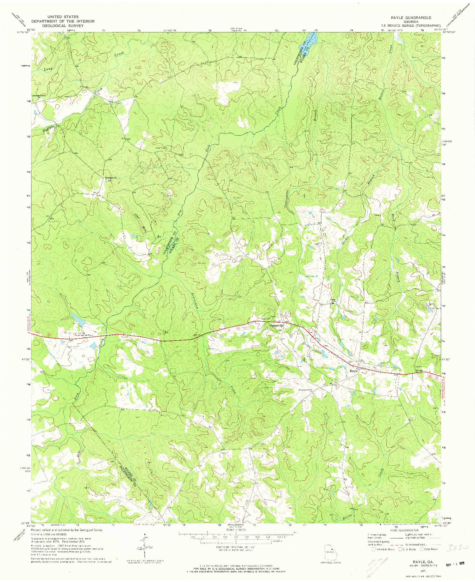 USGS 1:24000-SCALE QUADRANGLE FOR RAYLE, GA 1971