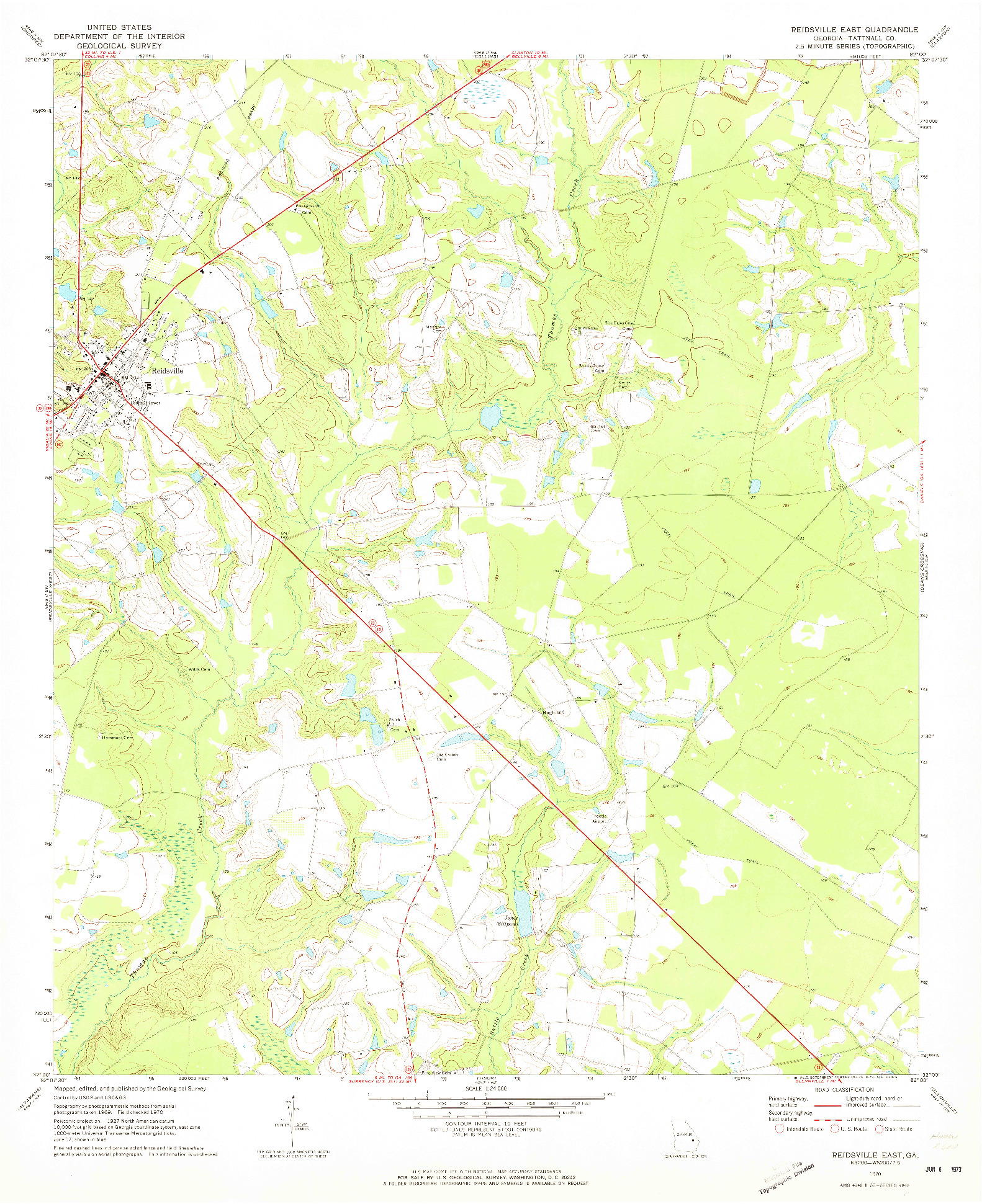 USGS 1:24000-SCALE QUADRANGLE FOR REIDSVILLE EAST, GA 1970