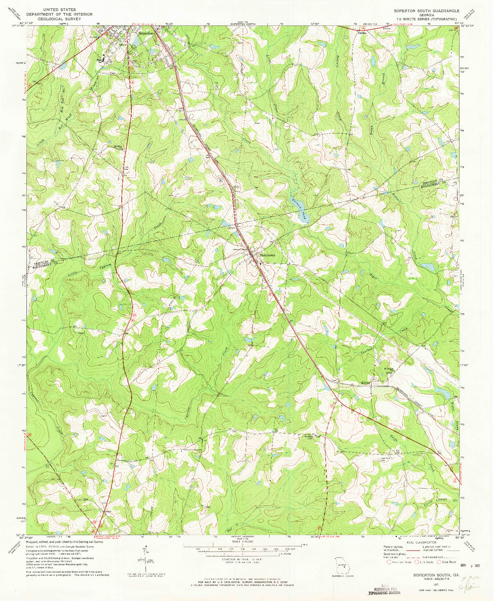 USGS 1:24000-SCALE QUADRANGLE FOR SOPERTON SOUTH, GA 1971
