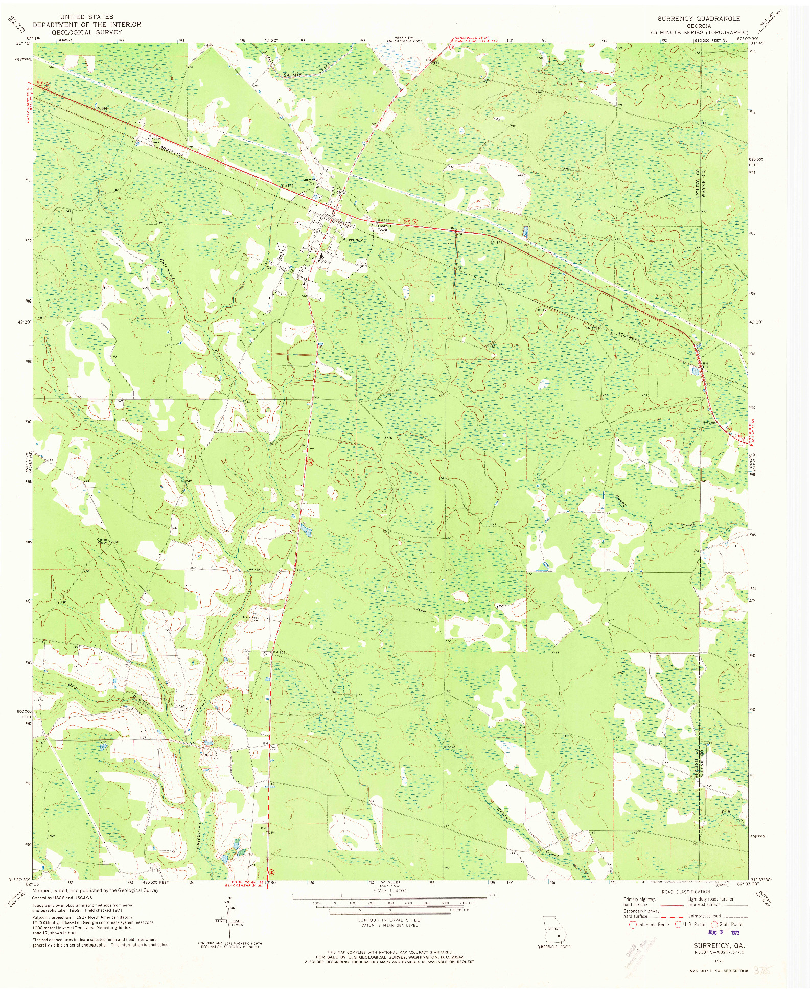 USGS 1:24000-SCALE QUADRANGLE FOR SURRENCY, GA 1971