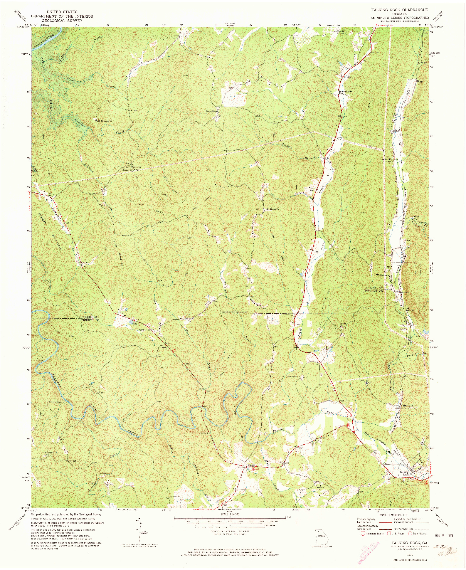 USGS 1:24000-SCALE QUADRANGLE FOR TALKING ROCK, GA 1971